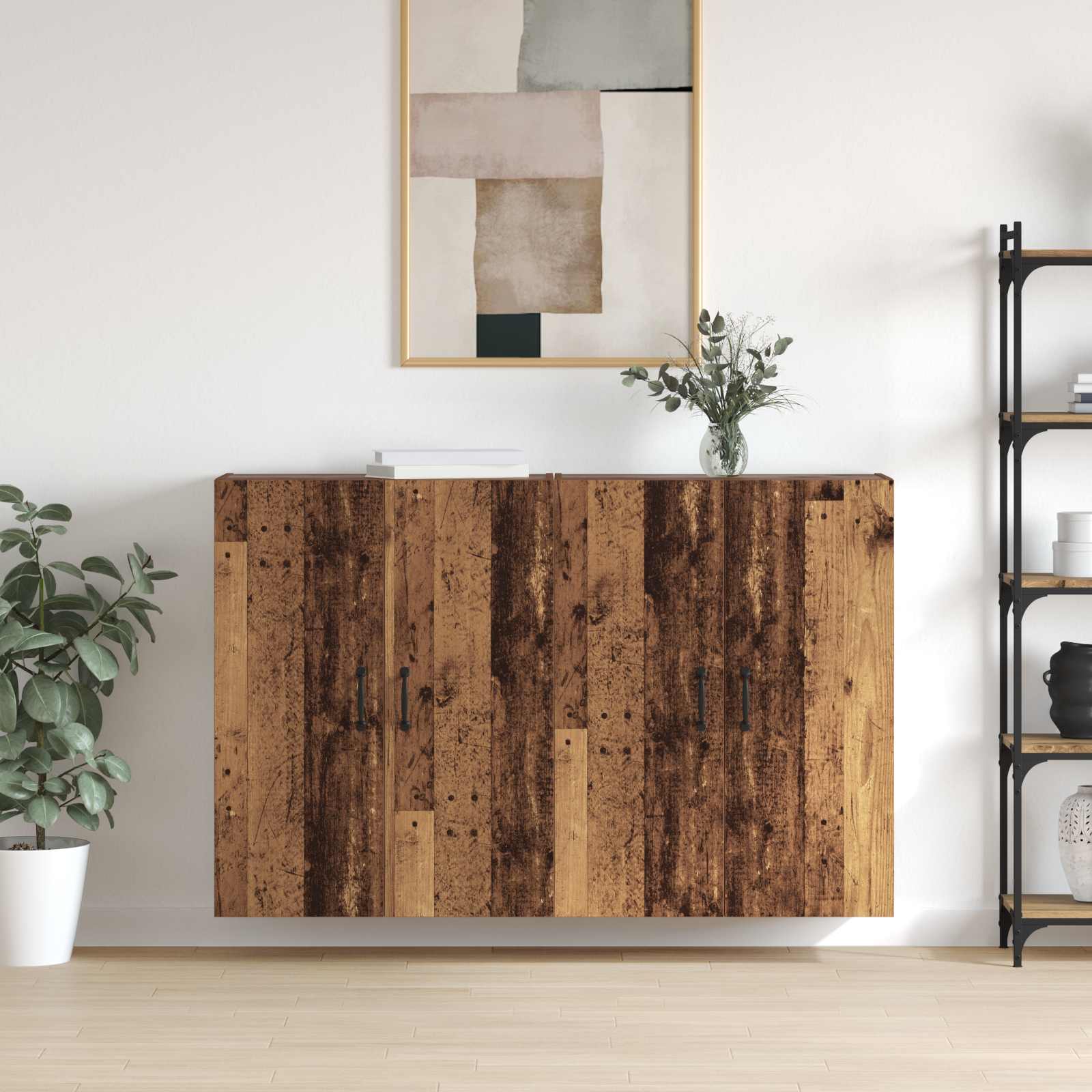Seinale kinnitatav kapp 2 tk Vana puit 69,5 x 34 x 90 cm