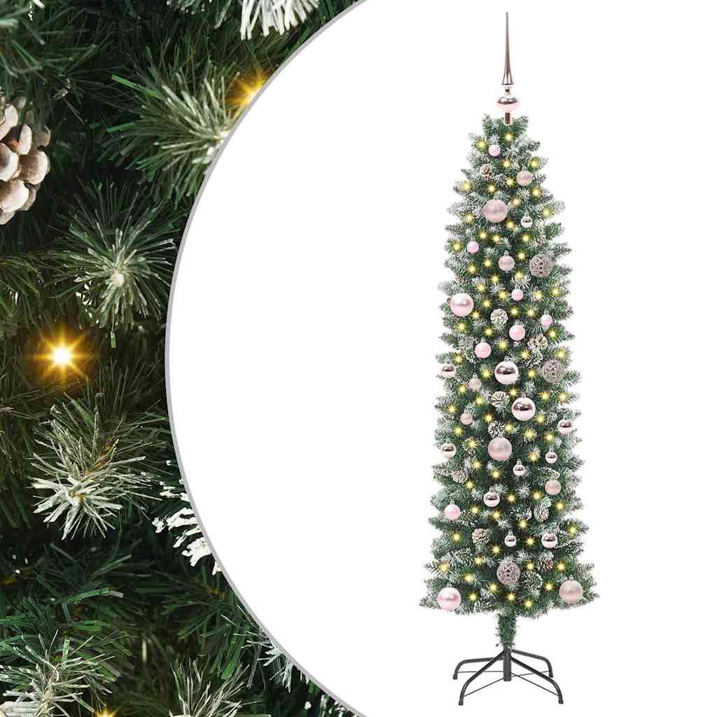 Kunstlik õhuke jõulukuusk Roheline ja Valge 150 cm