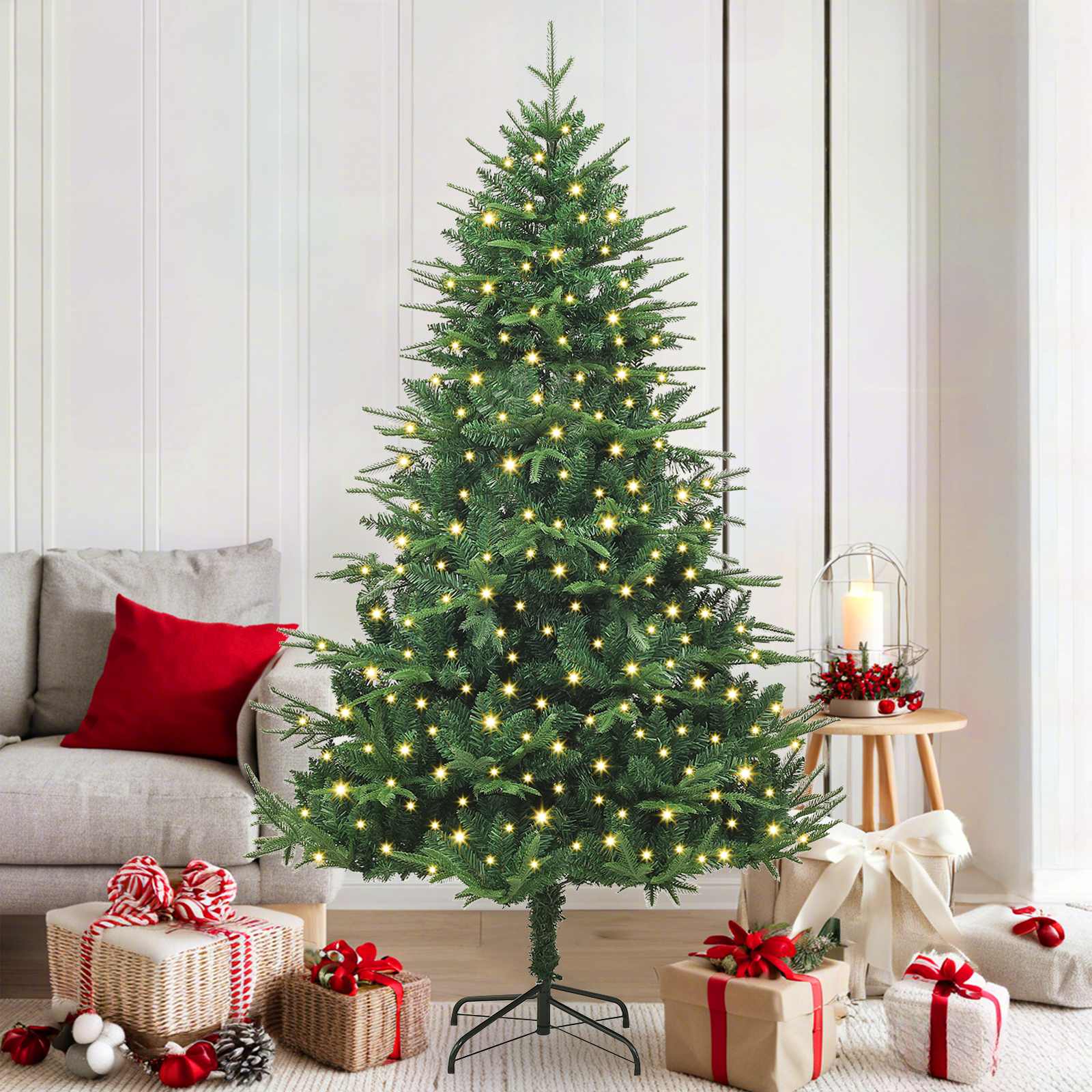 Tehislumi Christmas Tree 300 LED-i Soe valge PVC ja PE Roheline