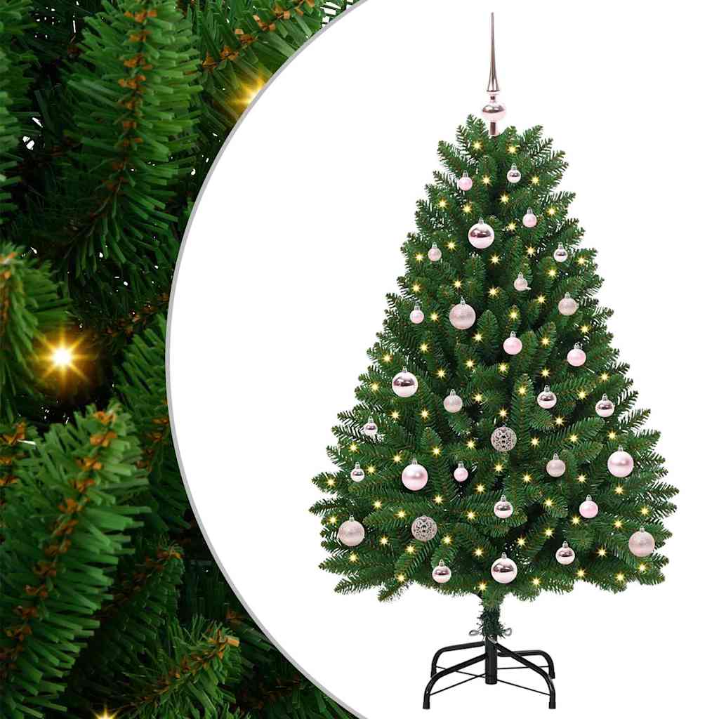 Tehisjõulupuu tipuehte ja kuulidega 120 cm 150 LED-i Soe valge
