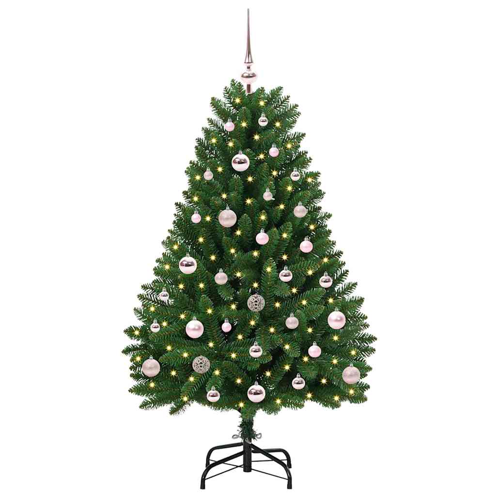 Tehisjõulupuu tipuehte ja kuulidega 120 cm 150 LED-i Soe valge