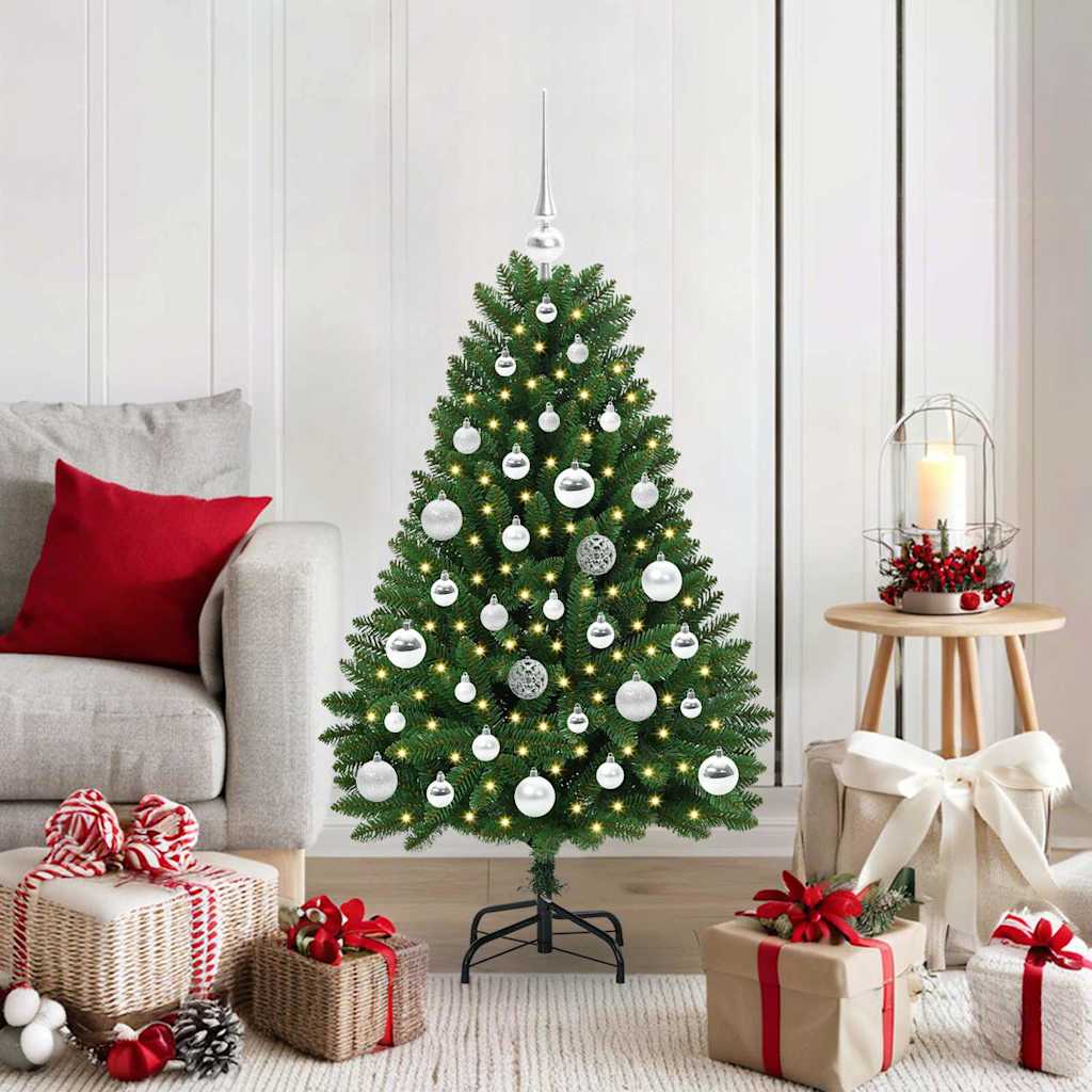 Tehisjõulupuu 120 cm 150 LED-i Soe valge PVC ja teras Roheline