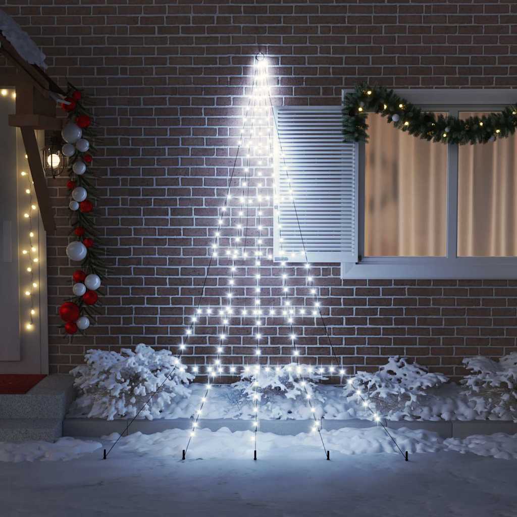 LED jõulupuu maapinna tahvlitega Külm valge 306 cm Metall
