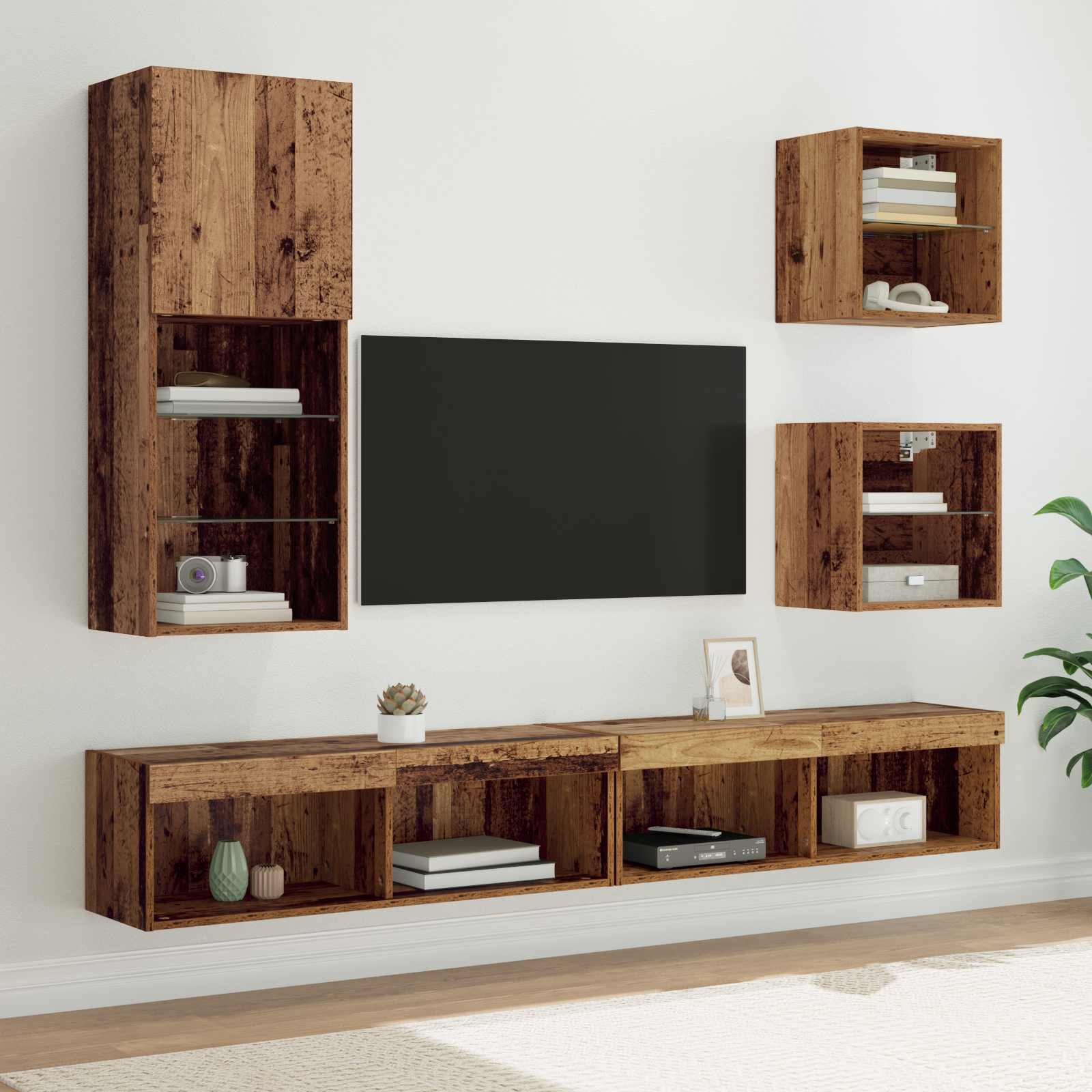 TV seinakapid koos LED-iga 5 tk Vana puit 100 x 30 x 30 cm