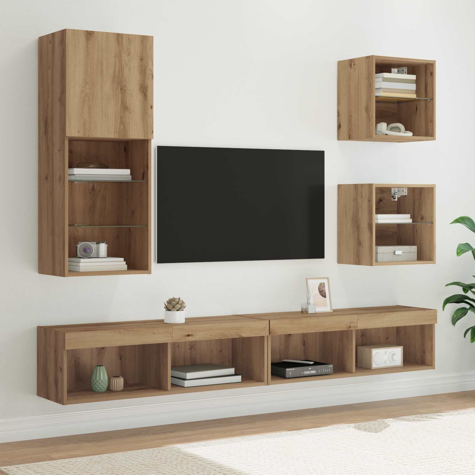 TV seinakapid koos LED-iga 5 tk Käsitööpuu 100 x 30 x 30 cm