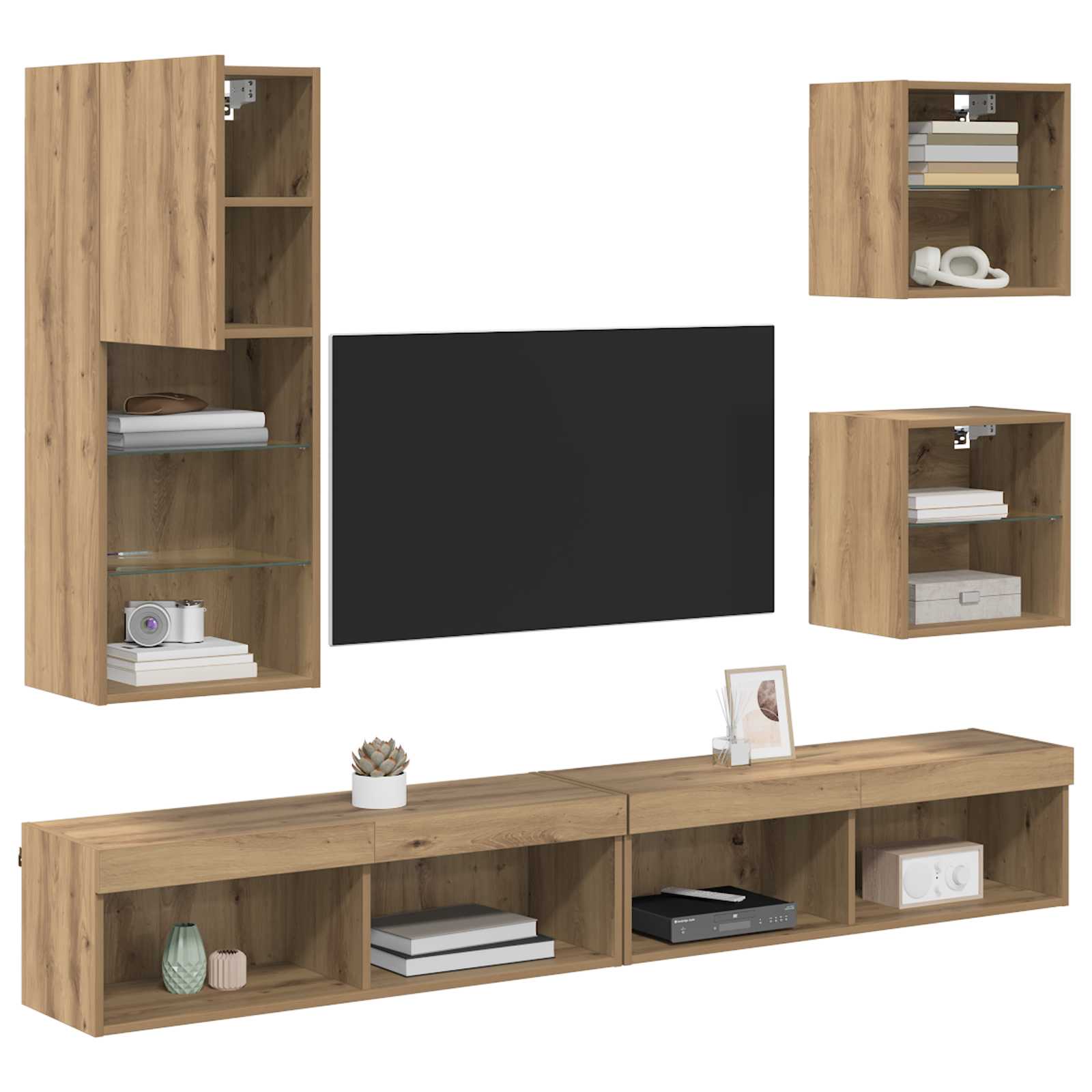TV seinakapid koos LED-iga 5 tk Käsitööpuu 100 x 30 x 30 cm