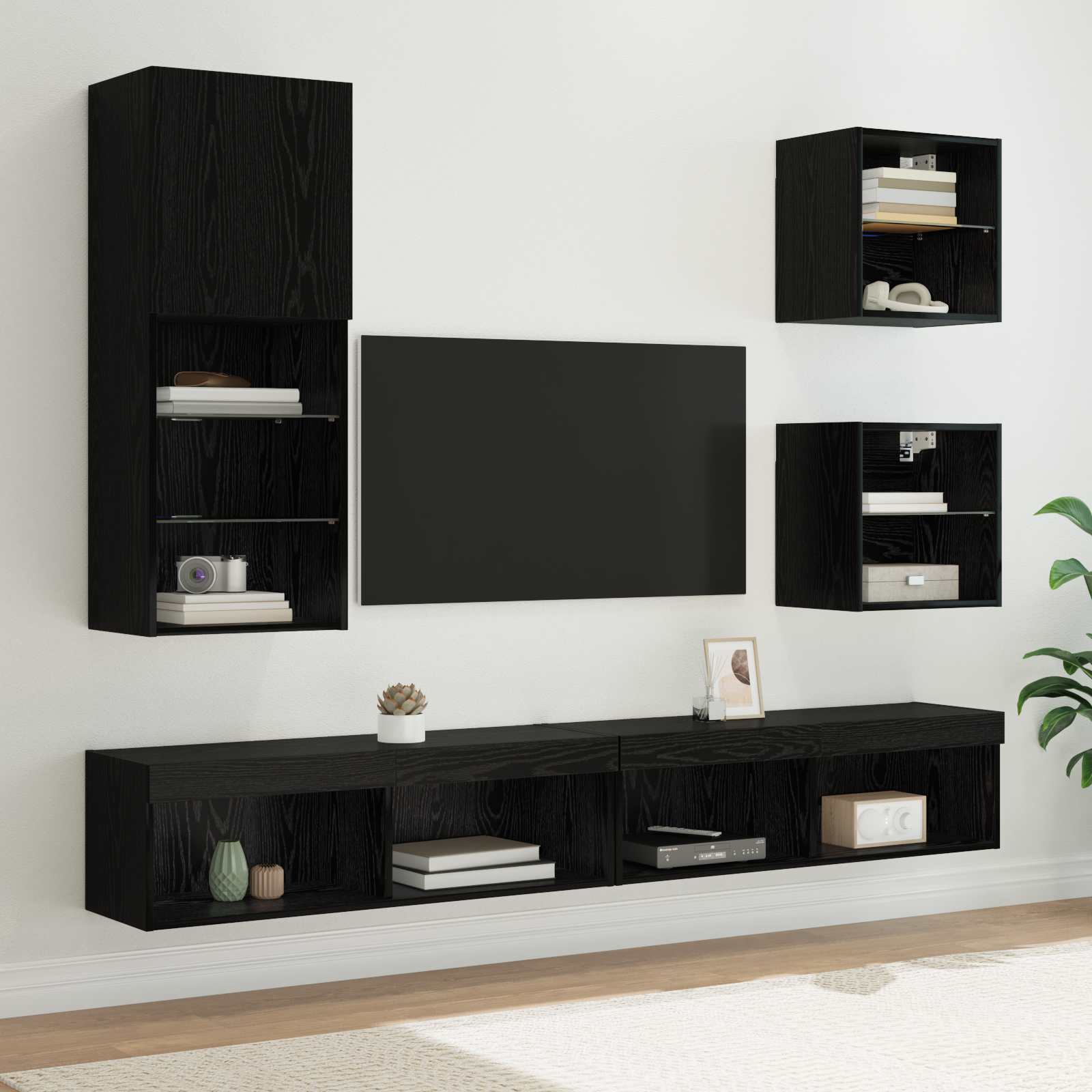 TV seinakapid koos LED-iga 5 tk Must tamm 100 x 30 x 30 cm