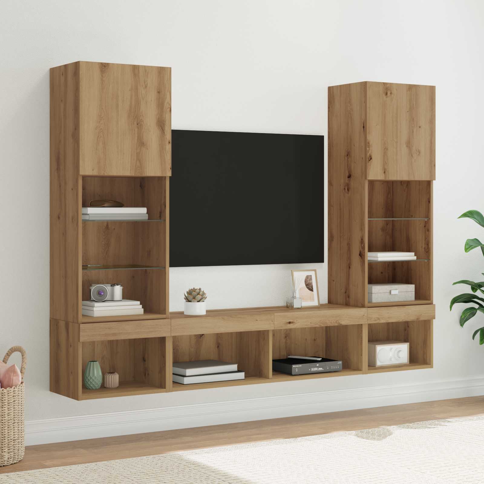 TV seinakapid koos LED-iga 5 tk Käsitööpuu Tehispuit