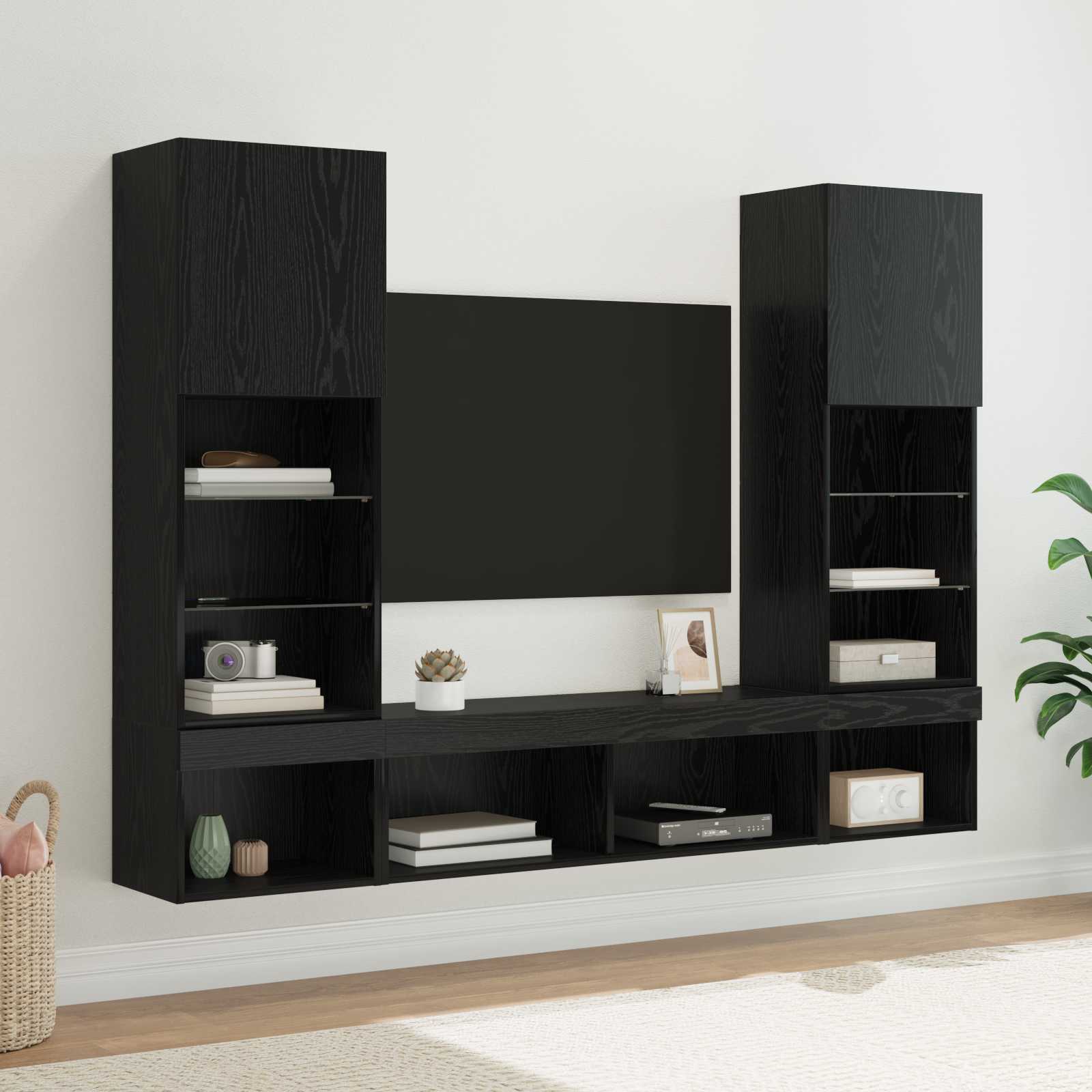 TV seinakapid koos LED-iga 5 tk Must tamm Tehispuit
