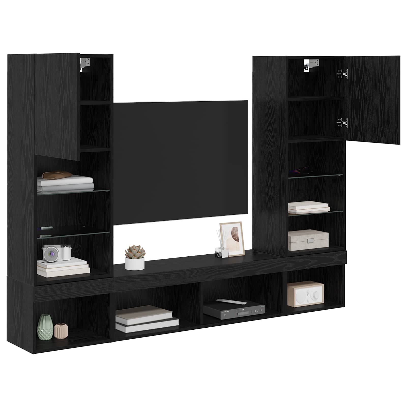TV seinakapid koos LED-iga 5 tk Must tamm Tehispuit