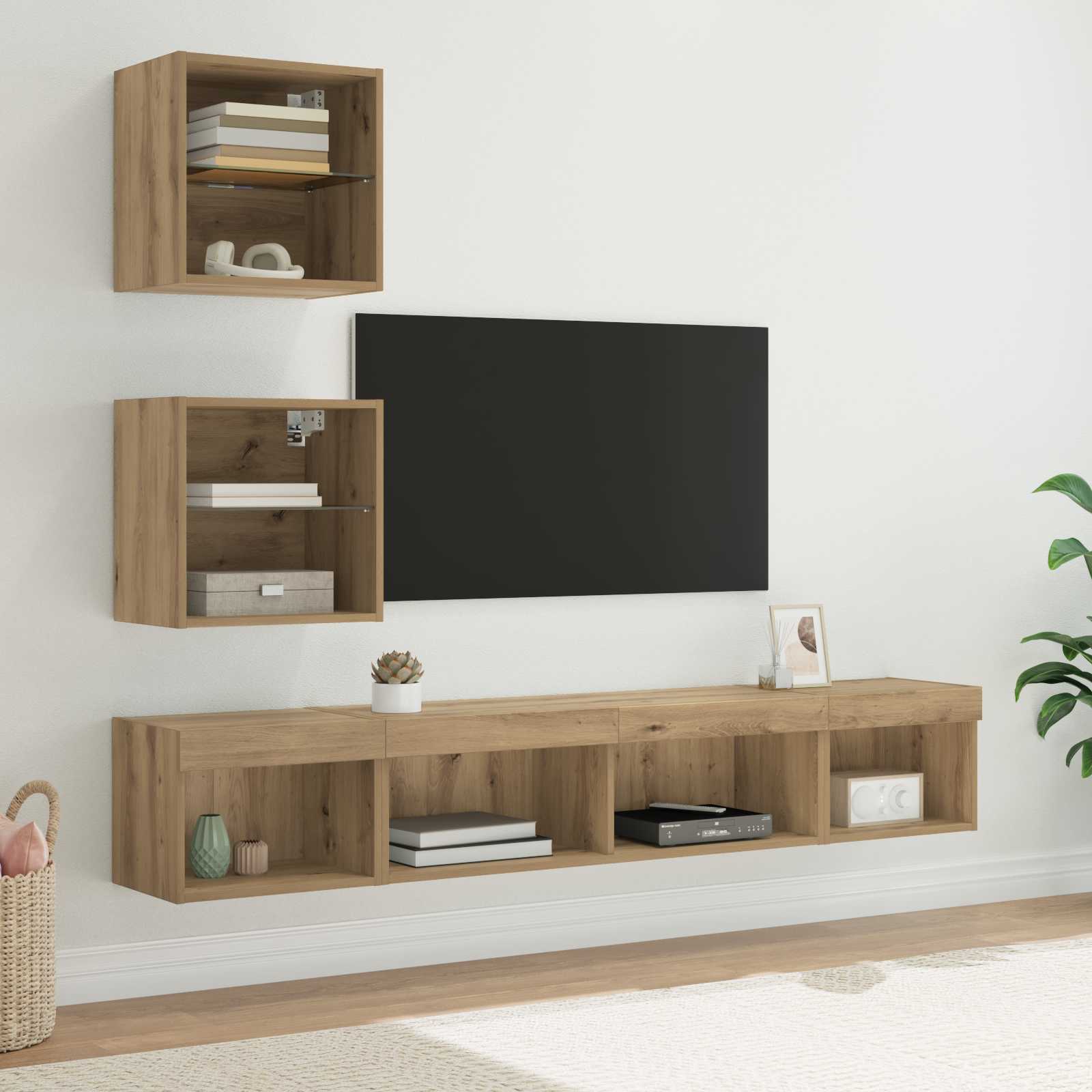TV seinakapid koos LED-iga 5 tk Käsitööpuu Tehispuit