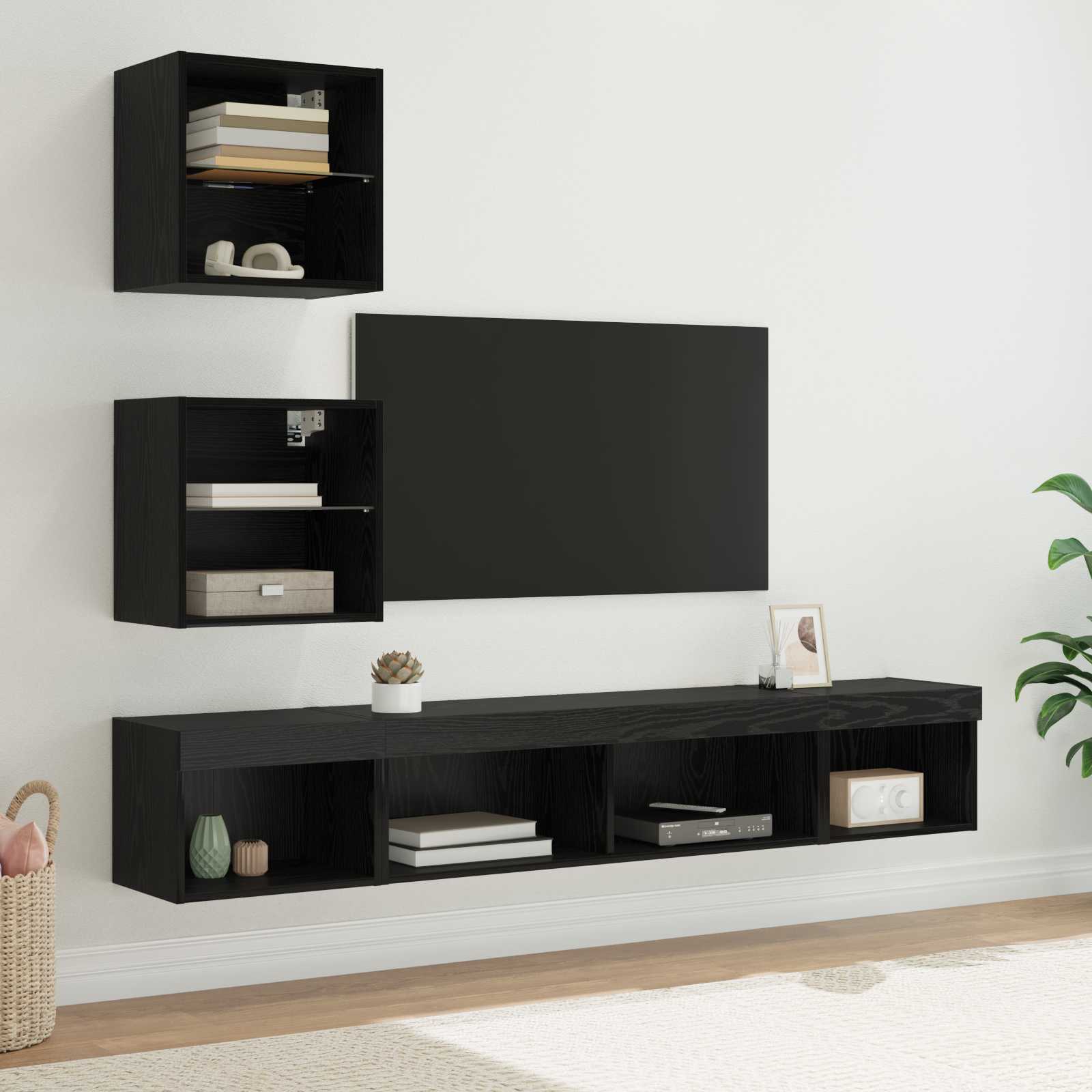 TV seinakapid koos LED-iga 5 tk Must tamm Tehispuit
