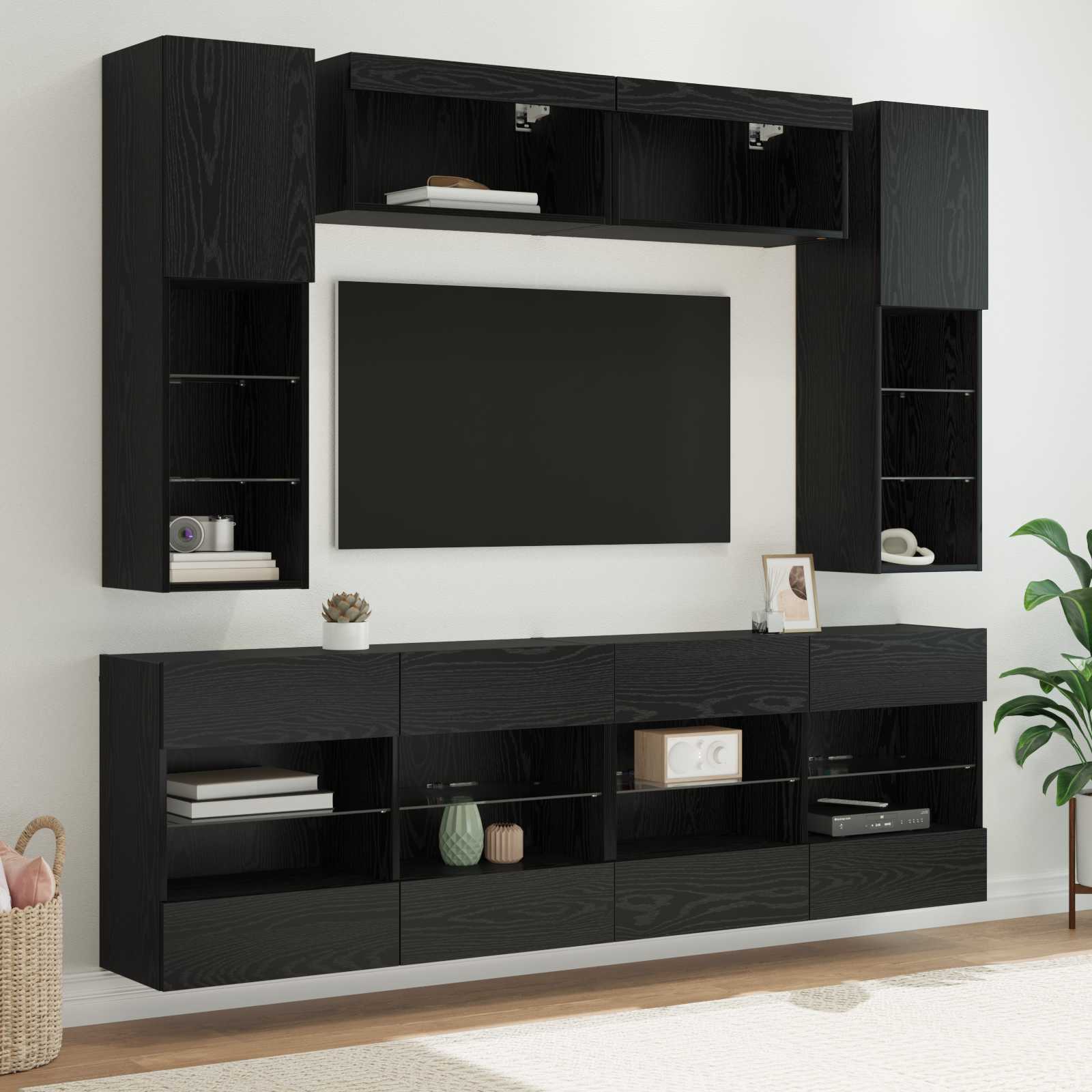 TV seinakapikomplekt LEDiga 6 pcs Must Tamm Töödeldud puit