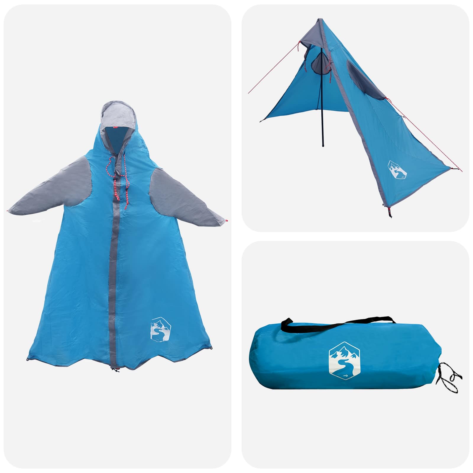 2-in-1 vihma poncho kapuutsiga Sinine 262 x 126 x 130 cm