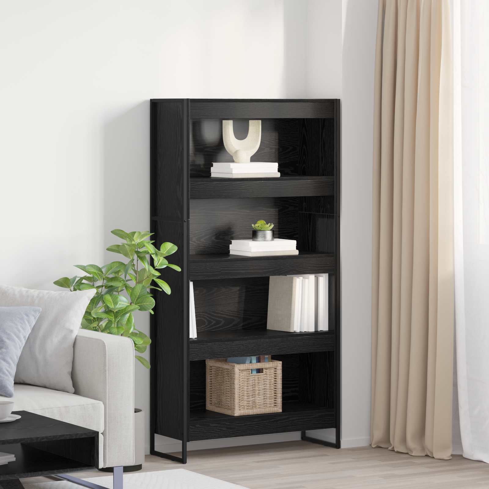 Raamaturiiul 80 x 30 x 155 cm Tehispuit Must tamm