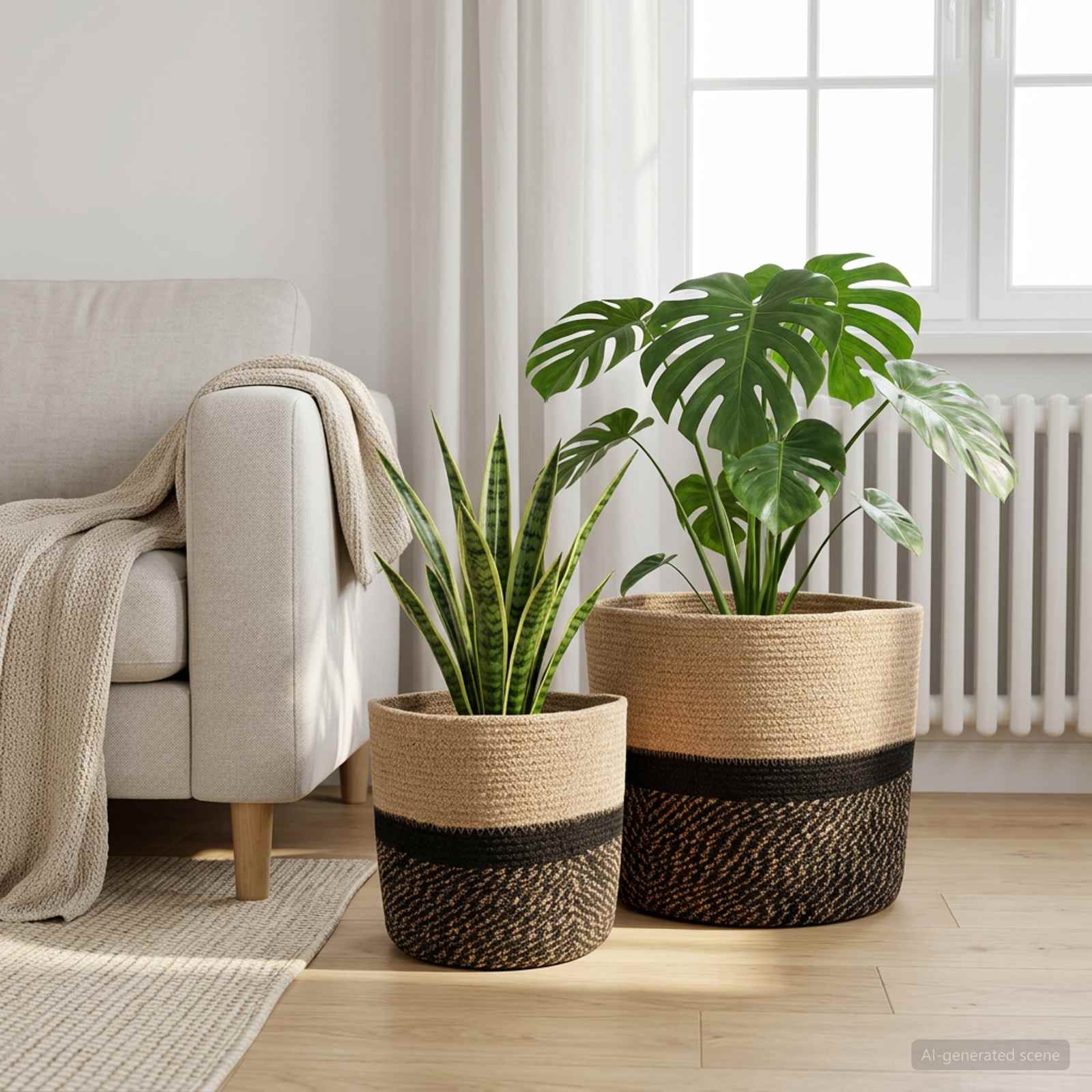 Taimepoti komplekt 2 tk Naturaalne ja must Ø 28 x 28 cm