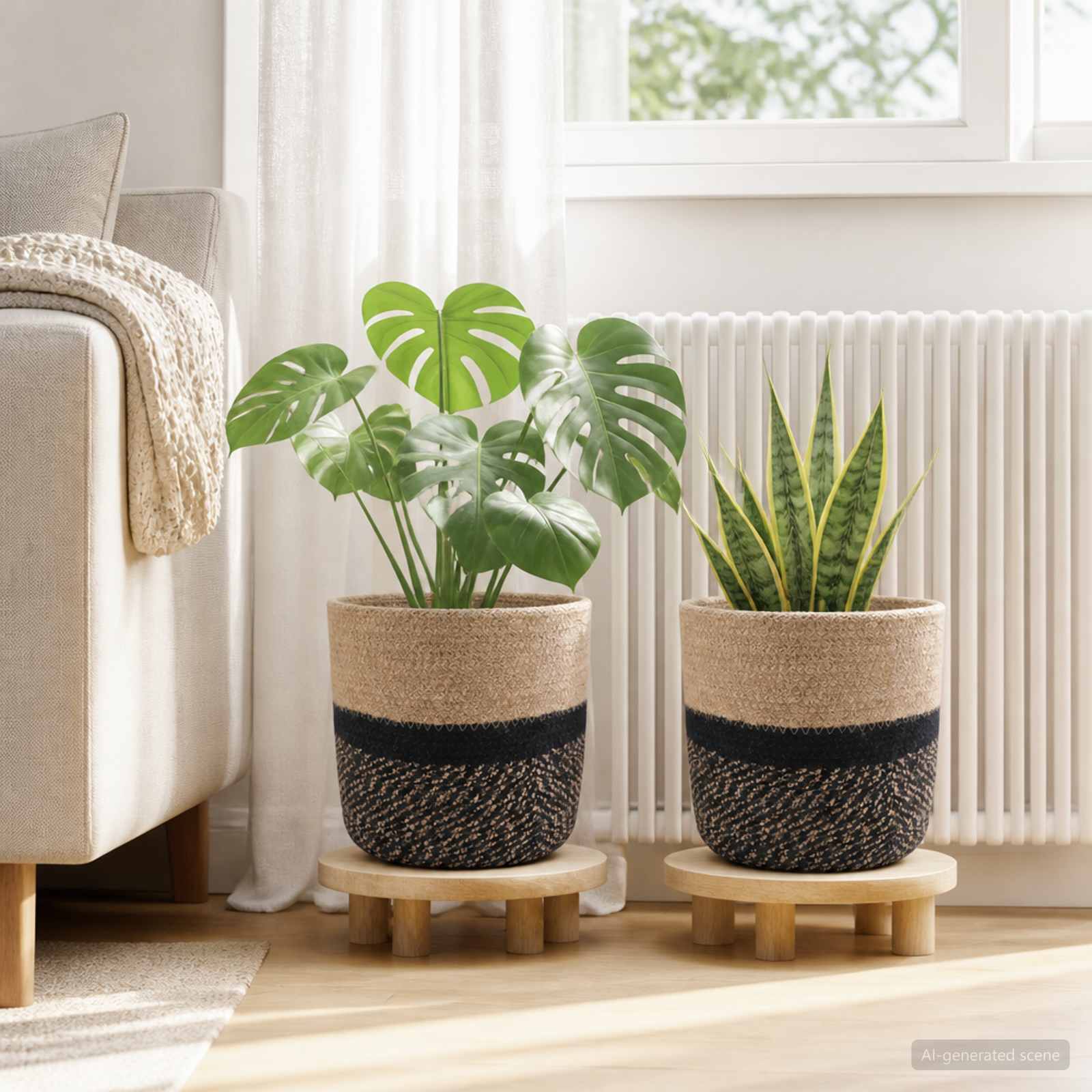 Taimepoti komplekt 2 tk Naturaalne ja must Ø 21 x 21 cm