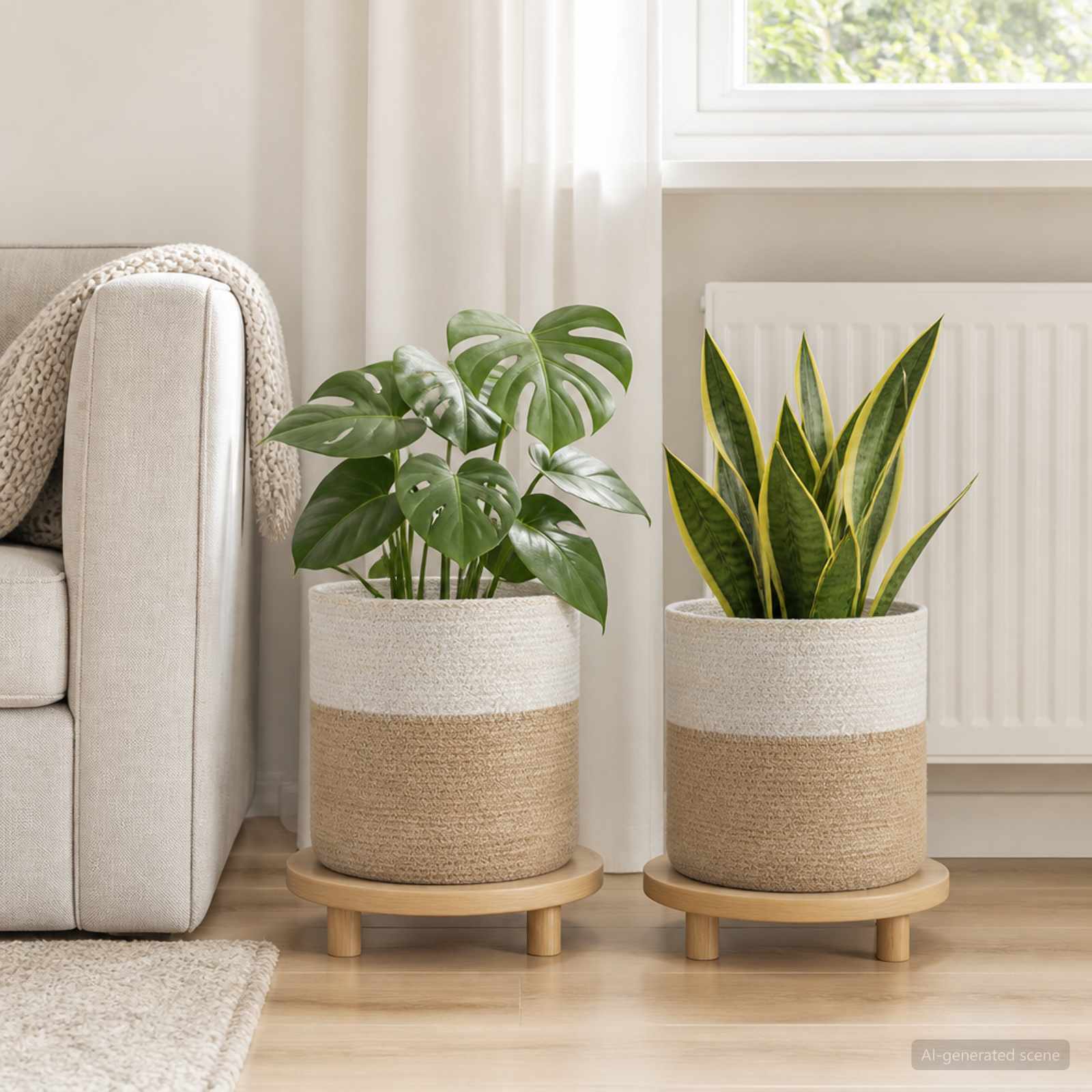 Taimepoti komplekt 2 tk Looduslik ja Valge Ø 28 x 28 cm