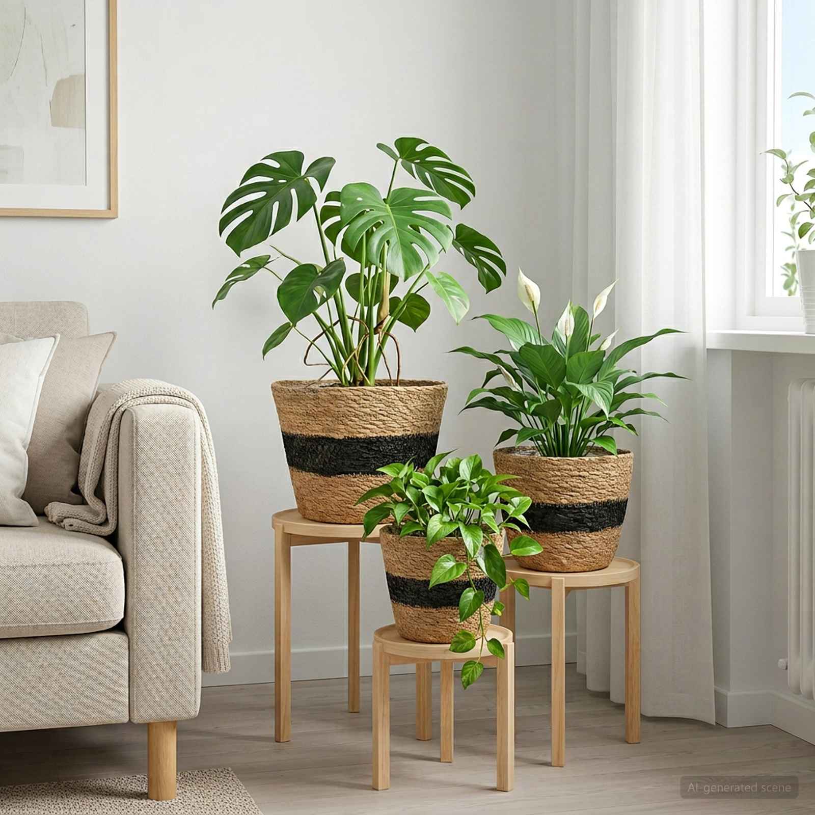 Plant Pot 3 tk Naturaalne ja must Ø26 x 19 cm 100% Mererohi