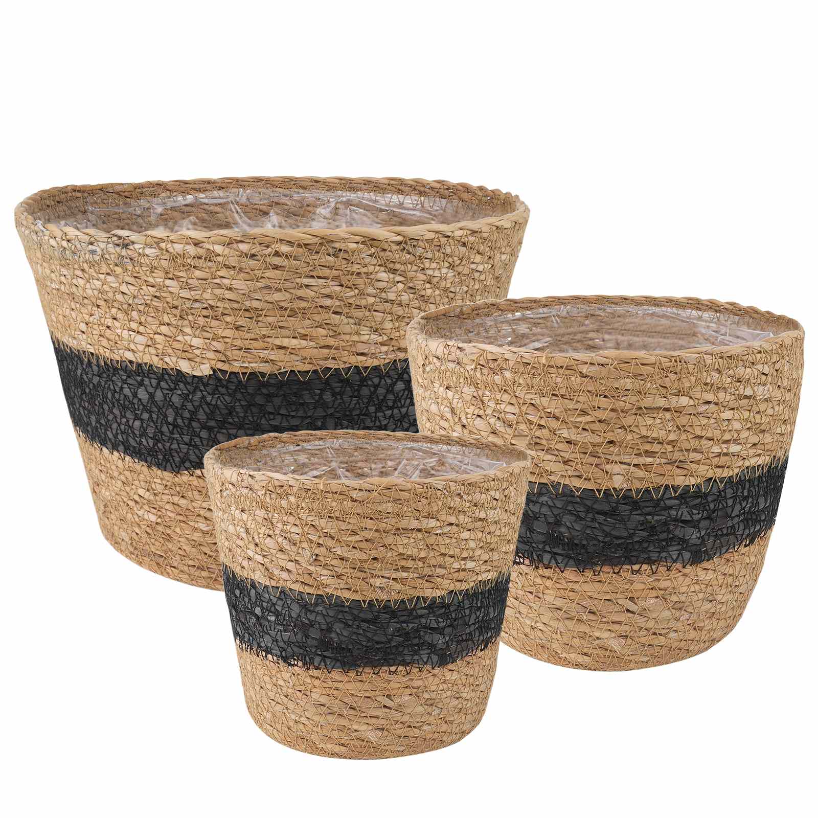 Plant Pot 3 tk Naturaalne ja must Ø26 x 19 cm 100% Mererohi