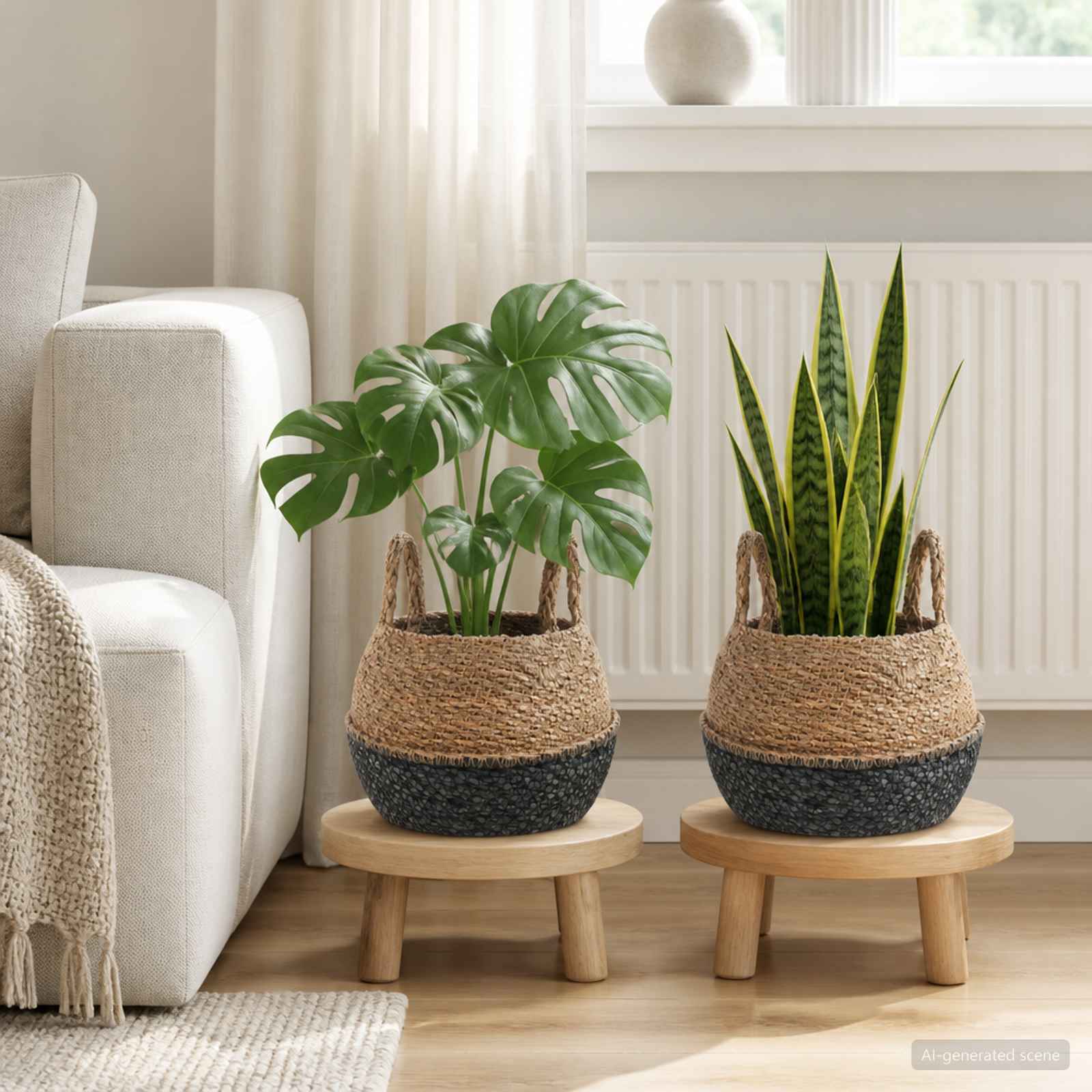 Käsiga taimepott 2 tk Must Ø 22 x 20 cm 100% Mererohi