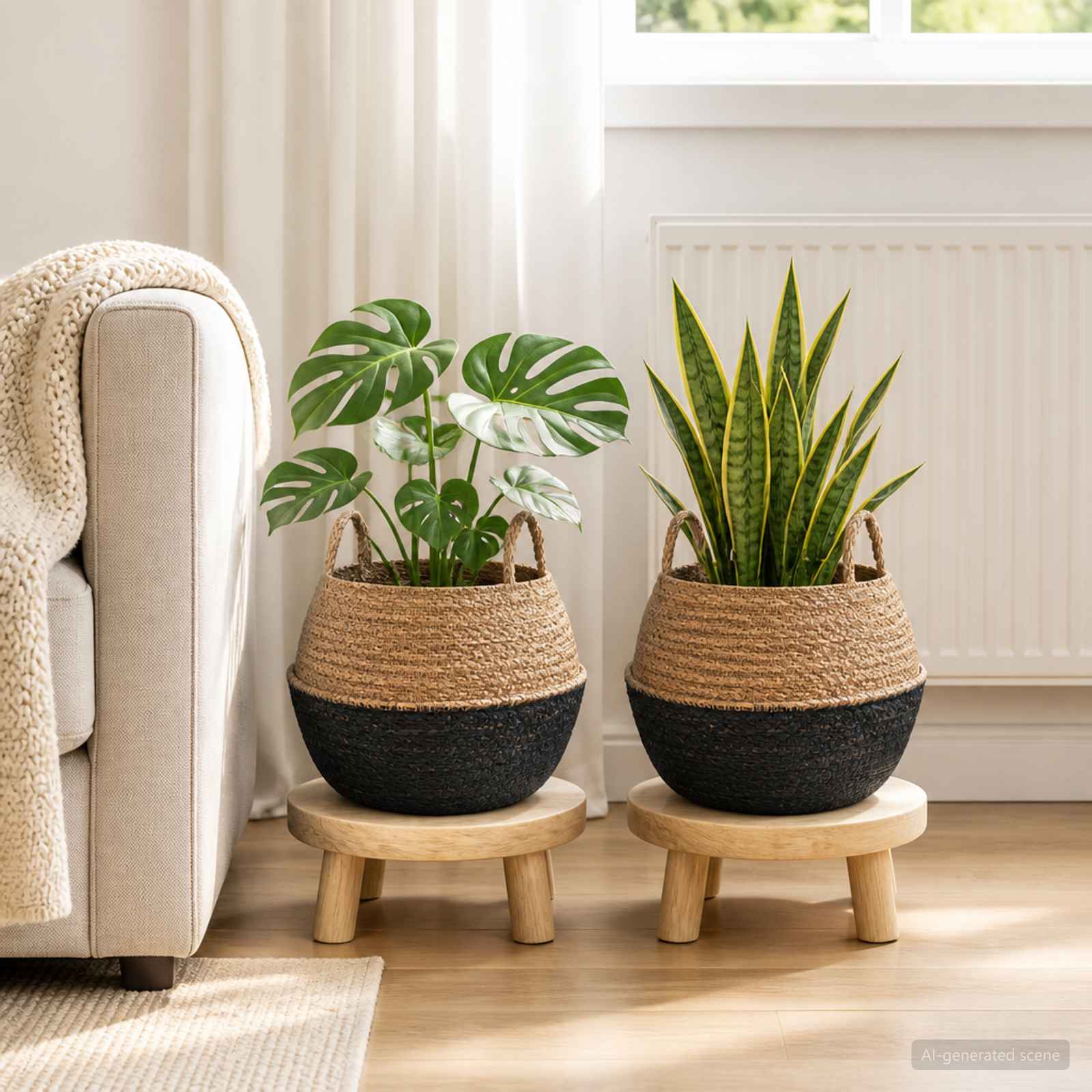 Käsiga taimepott 2 tk Must Ø 45 x 36 cm 100% Mererohi