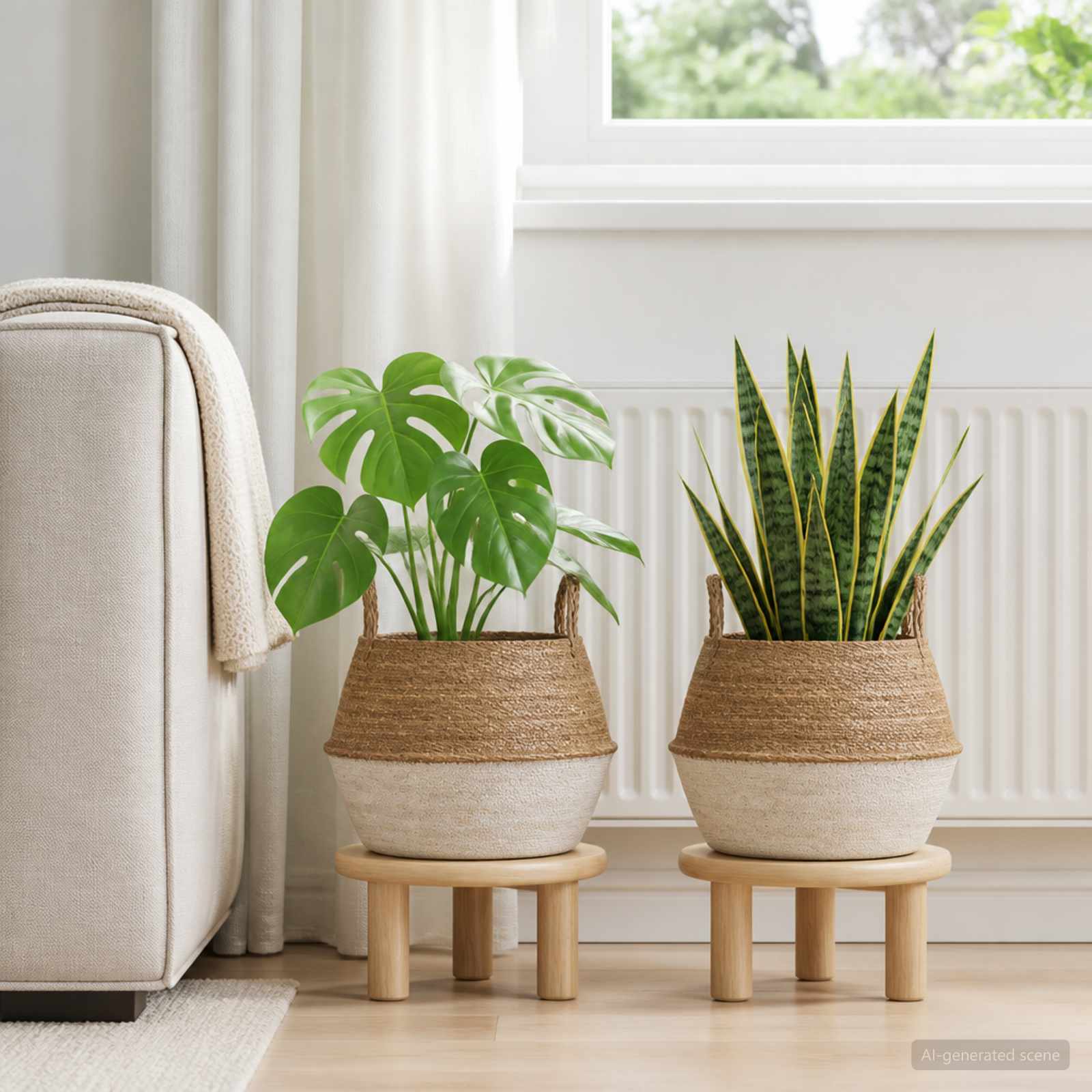 Käsiga taimepott 2 tk Valge Ø 45 x 36 cm 100% Mererohi