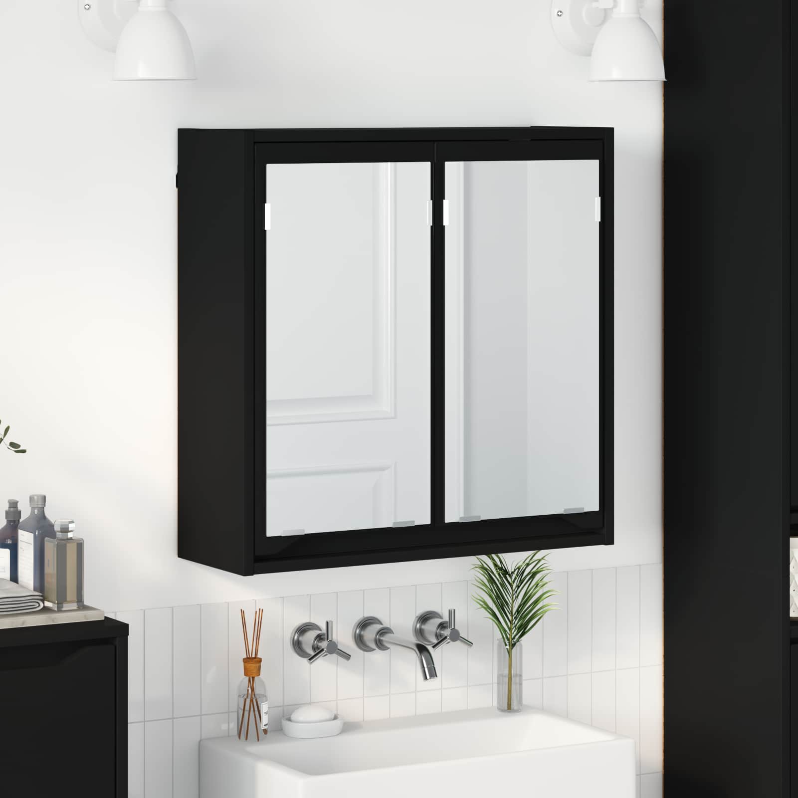 Vannitoa peeglikapp Must 60 x 20 x 60 cm Tehispuit