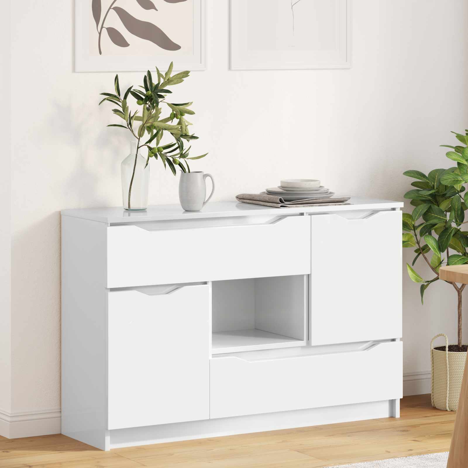 Kõide Kergelt läikiv valge 100 x 30 x 65,6 Tehispuit