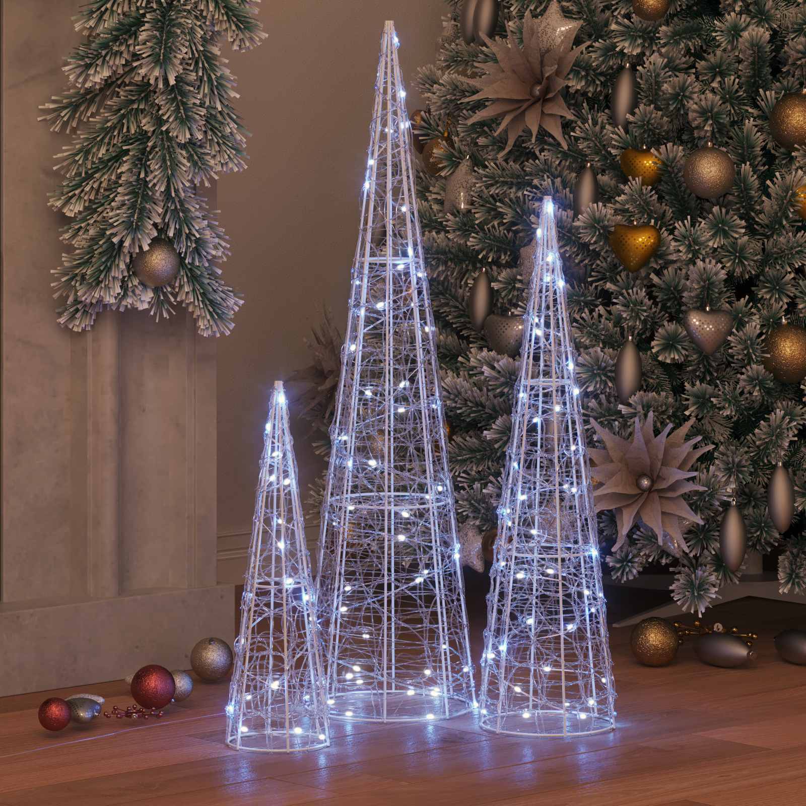 Jõulupuu 3 tk 90 LED-i Külm valge 20 x 20 x 80 cm Akrüül