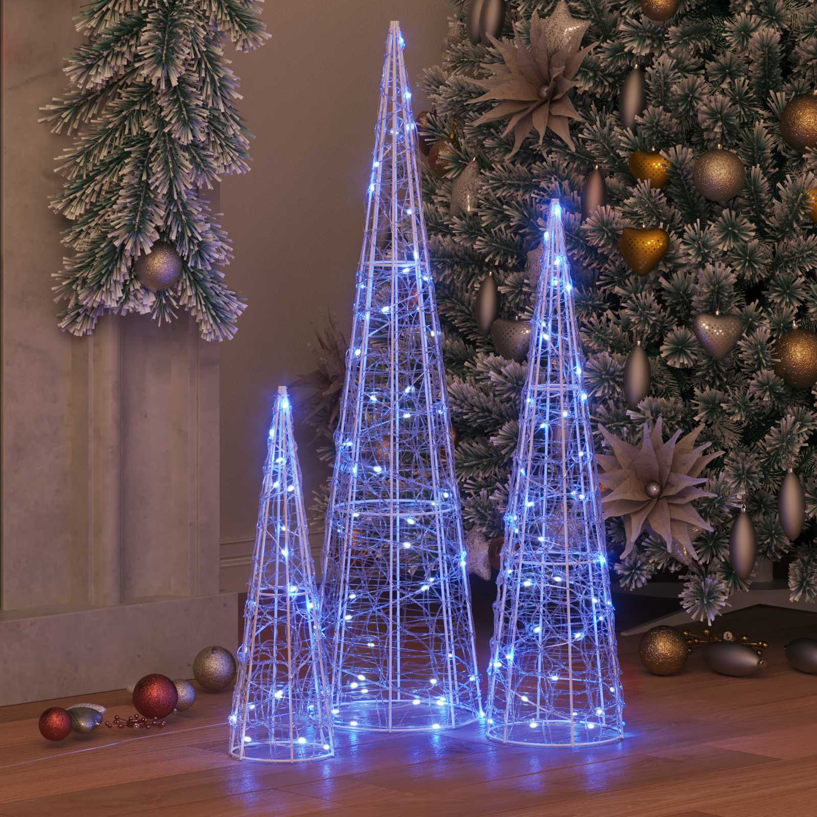 Jõulupuu 3 tk 90 LED-i Sinine 20 x 20 x 80 cm Akrüül