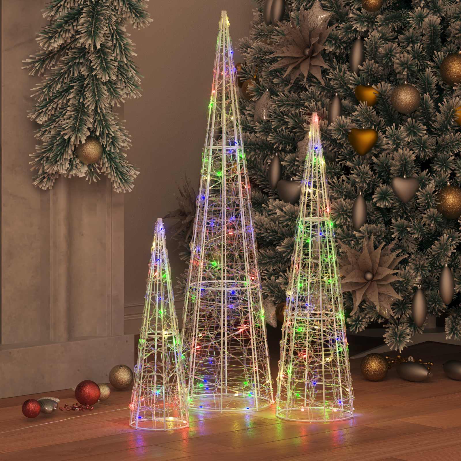 Jõulupuu 3 tk 90 LED-i Mitmevärviline 20 x 20 x 80 cm Akrüül