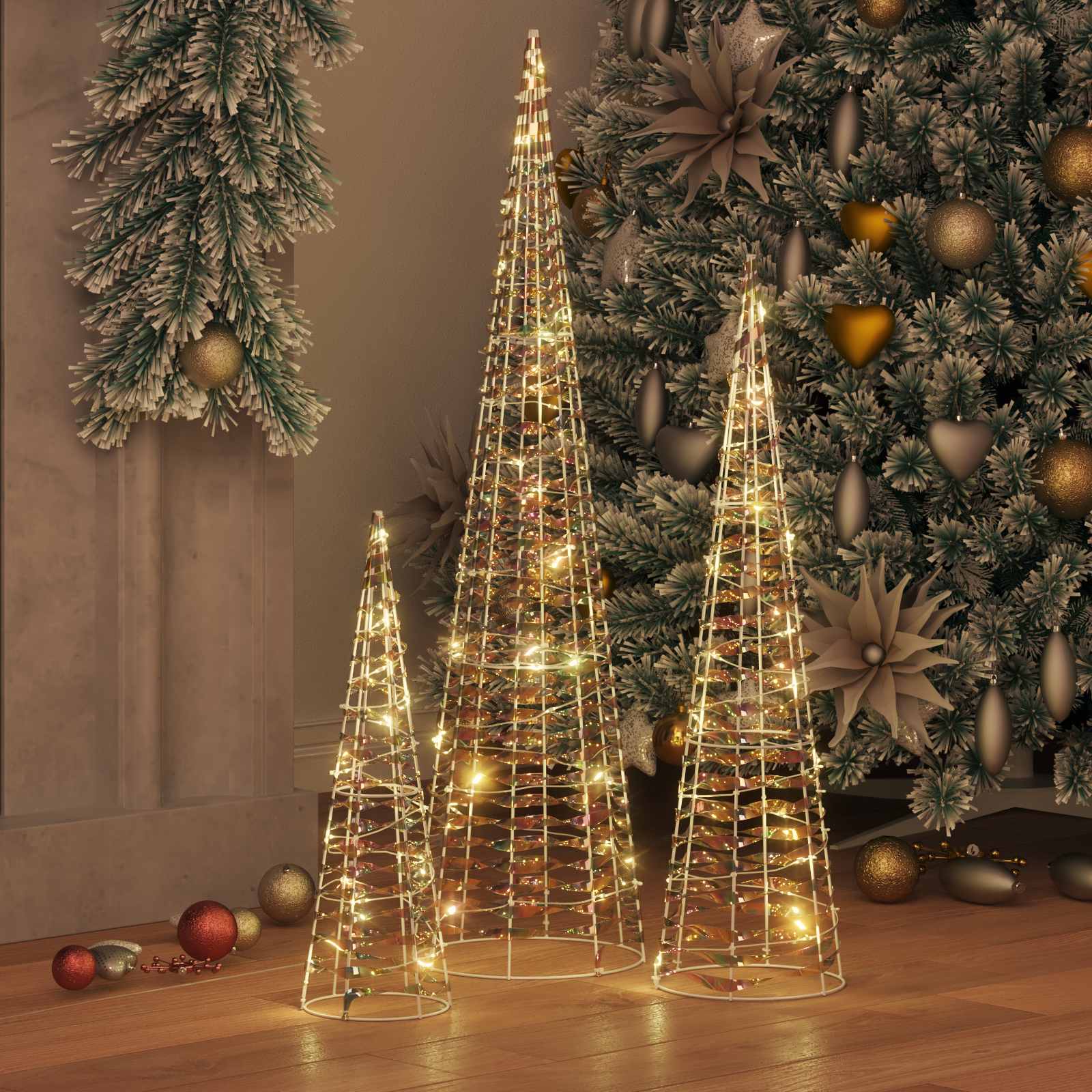 Jõulupuu 3 tk 90 LED-i Soe valge 20 x 20 x 80 cm PET