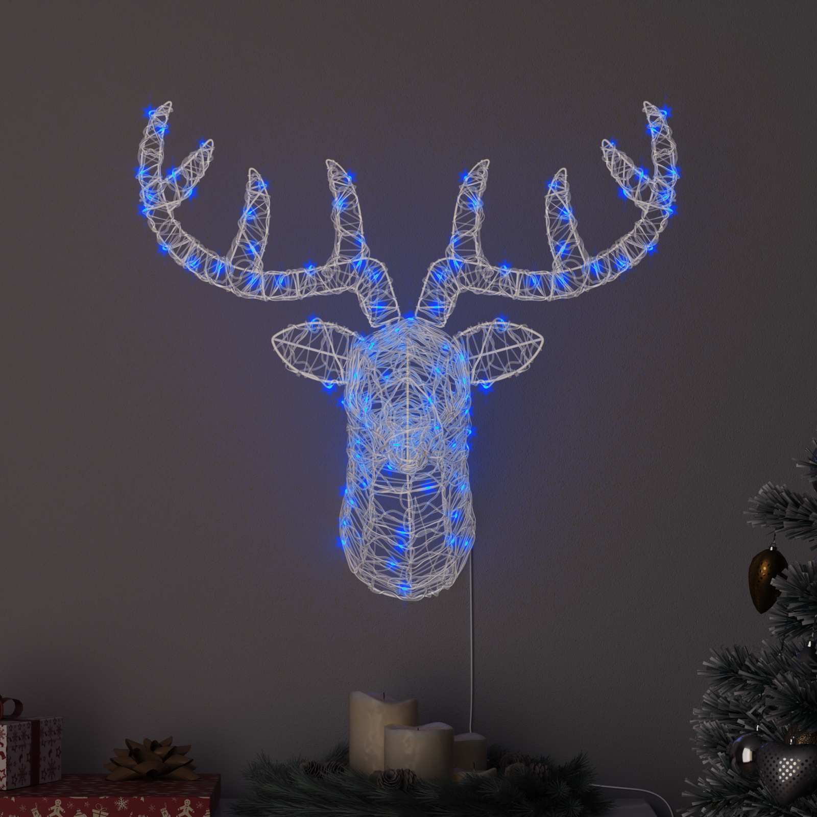 Põhjapõdra Pea 140 LED-i Sinine 68 x 36,5 x 62,5 cm Akrüül