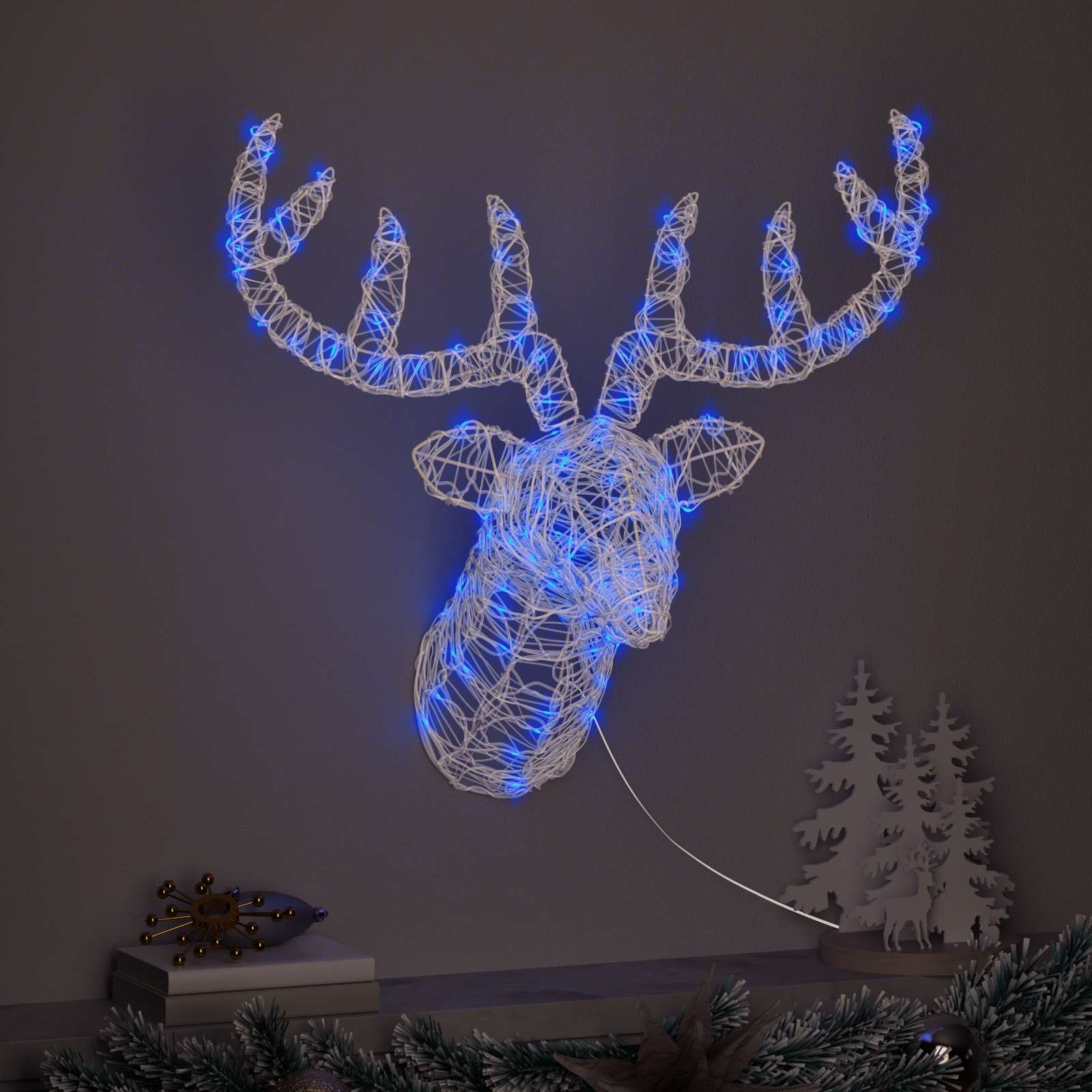 Põhjapõdra Pea 140 LED-i Sinine 68 x 36,5 x 62,5 cm Akrüül