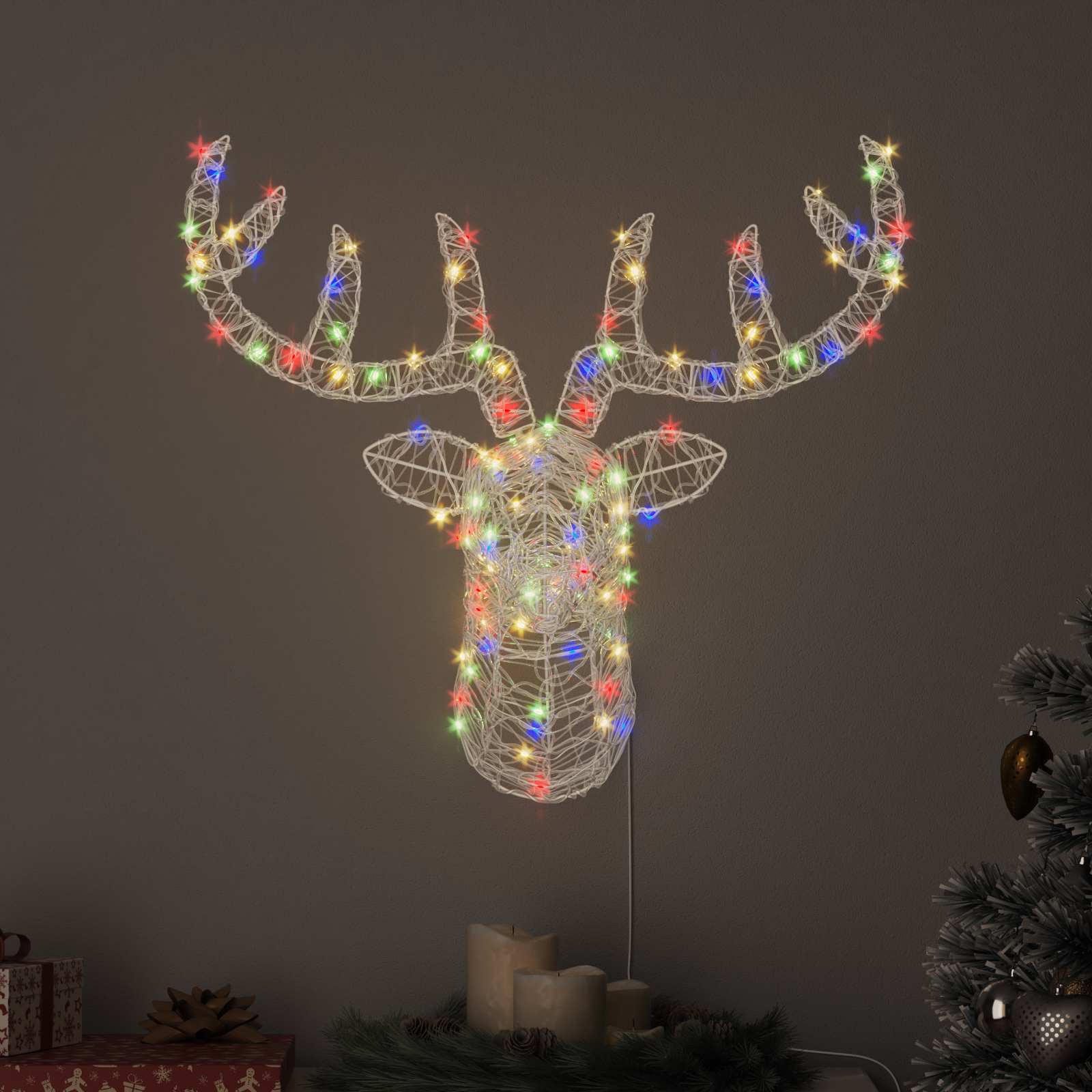 Põhjapõdra Pea 140 LED-i värviline 68 x 36,5 x 62,5 cm Akrüül