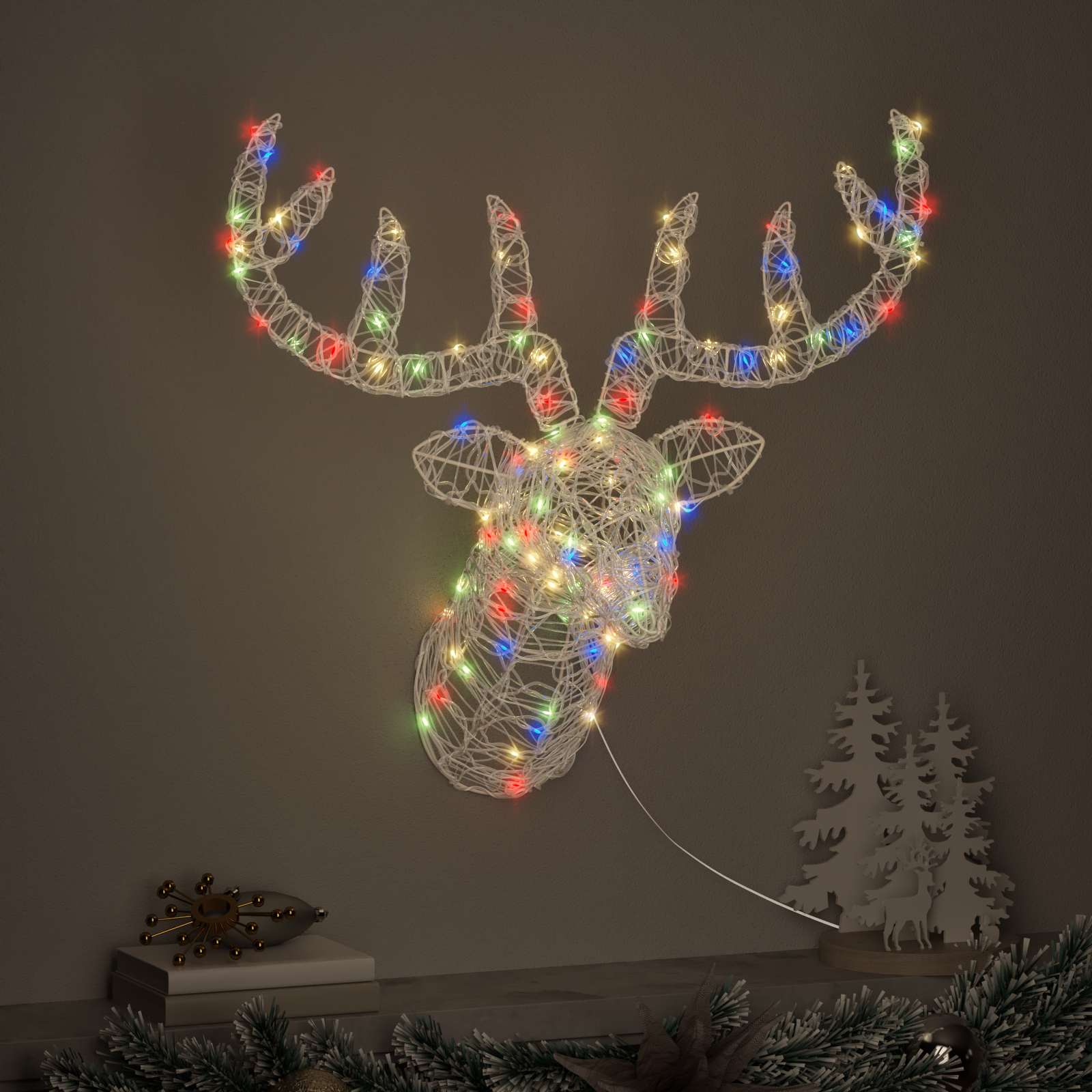Põhjapõdra Pea 140 LED-i värviline 68 x 36,5 x 62,5 cm Akrüül