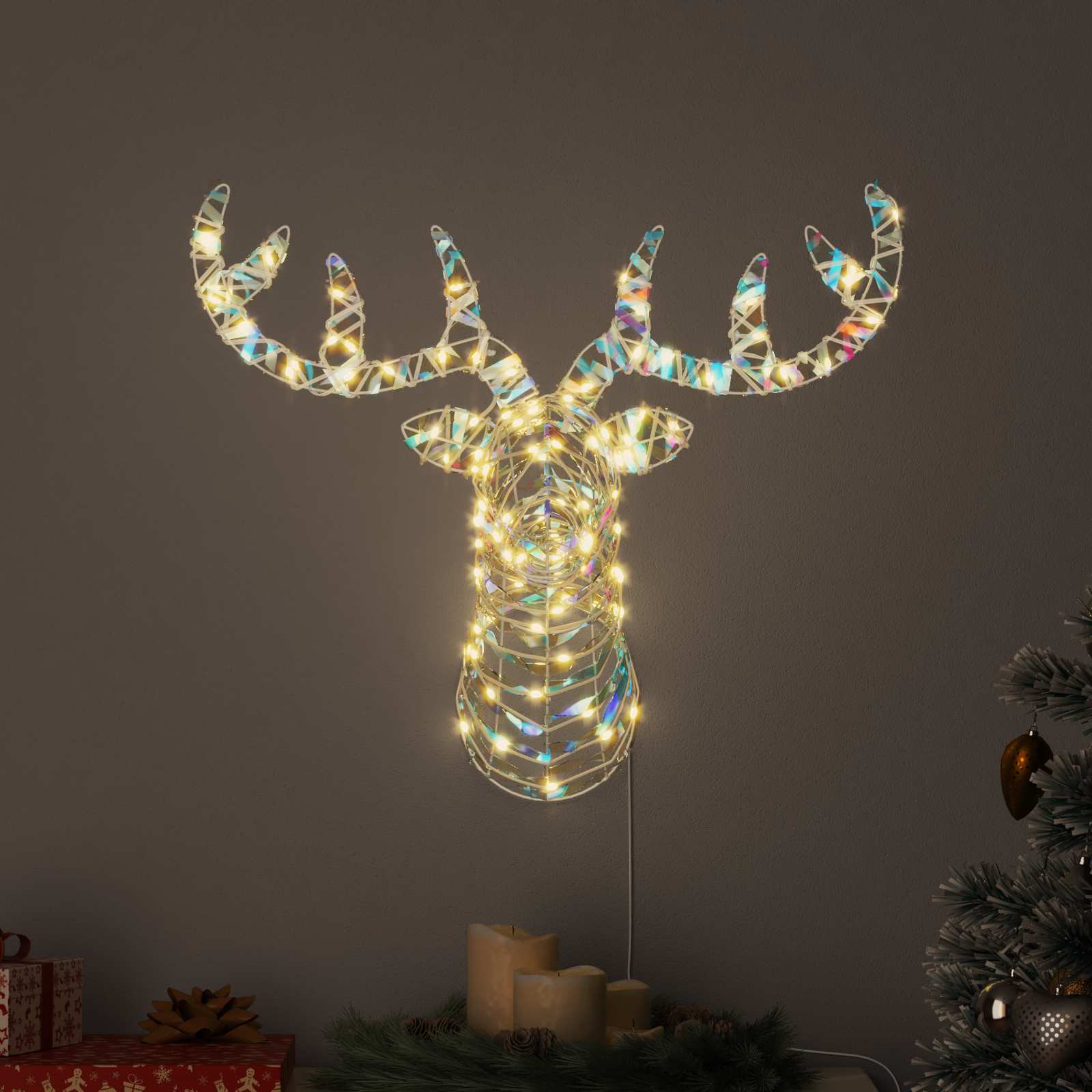 Põdra Tõukesaan 140 LED-i Soe valge 68 x 36.5 x 62.5 cm PET