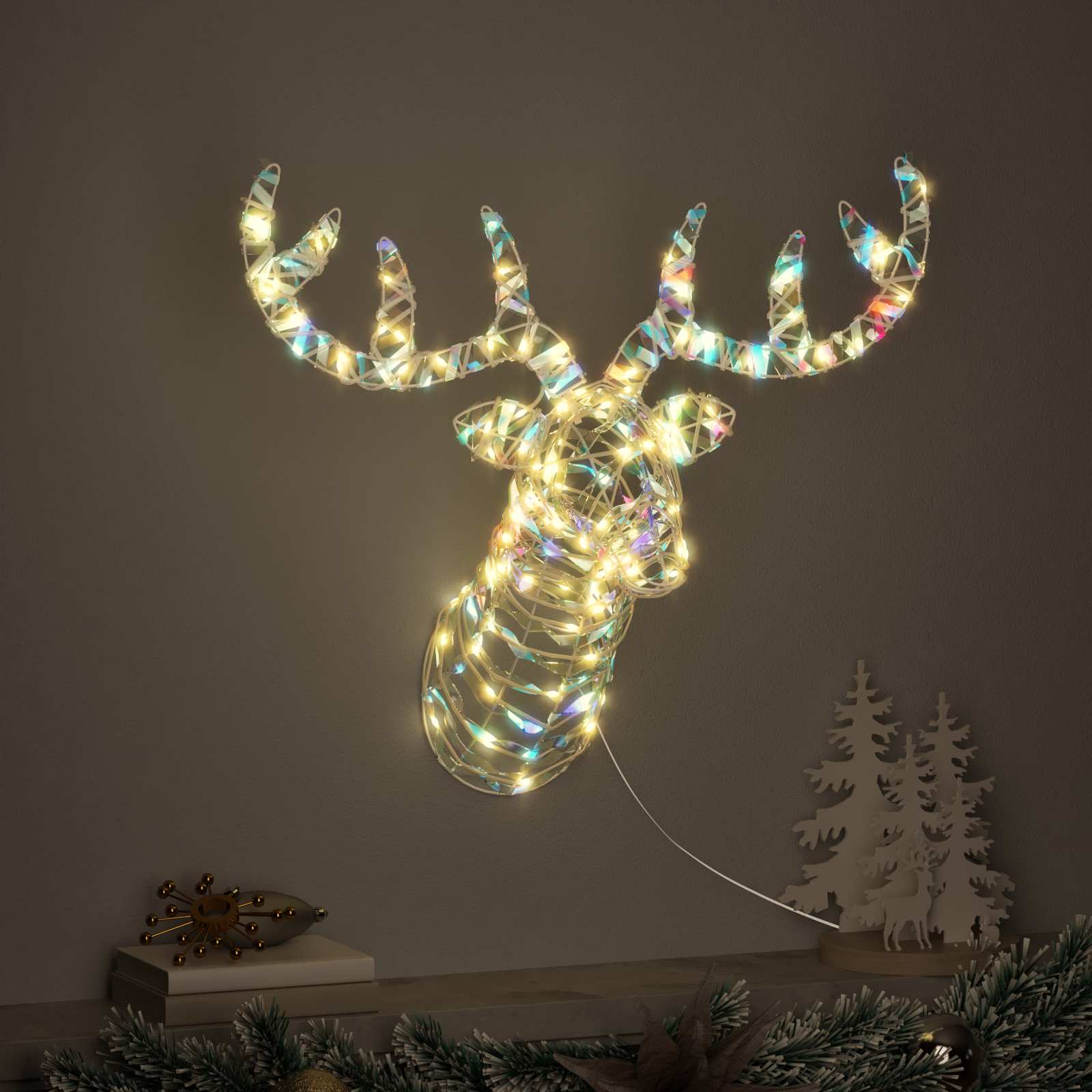 Põdra Tõukesaan 140 LED-i Soe valge 68 x 36.5 x 62.5 cm PET