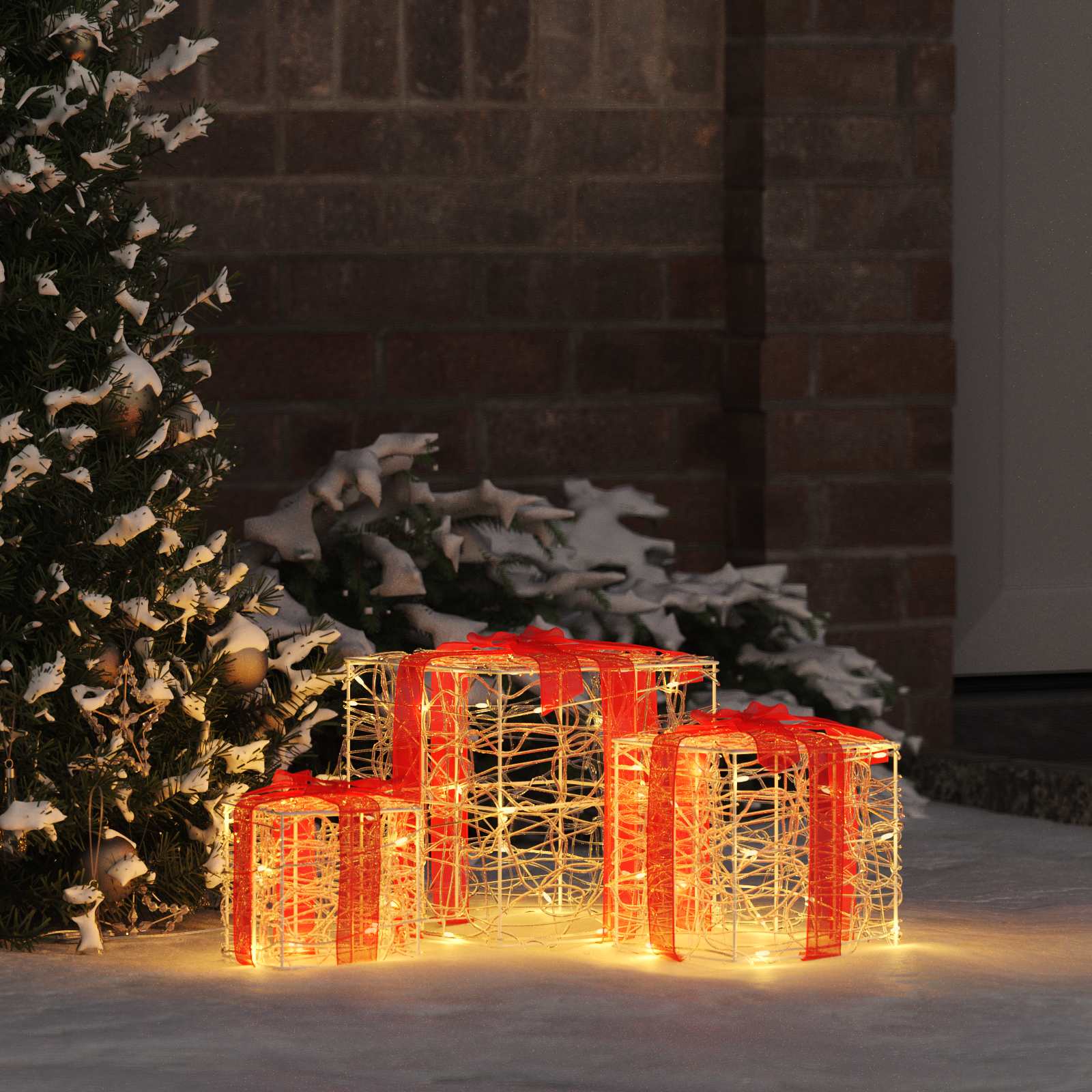 Kingituse kast 3 tk 60 LED-i Soe valge 20 x 20 x 20 cm Akrüül
