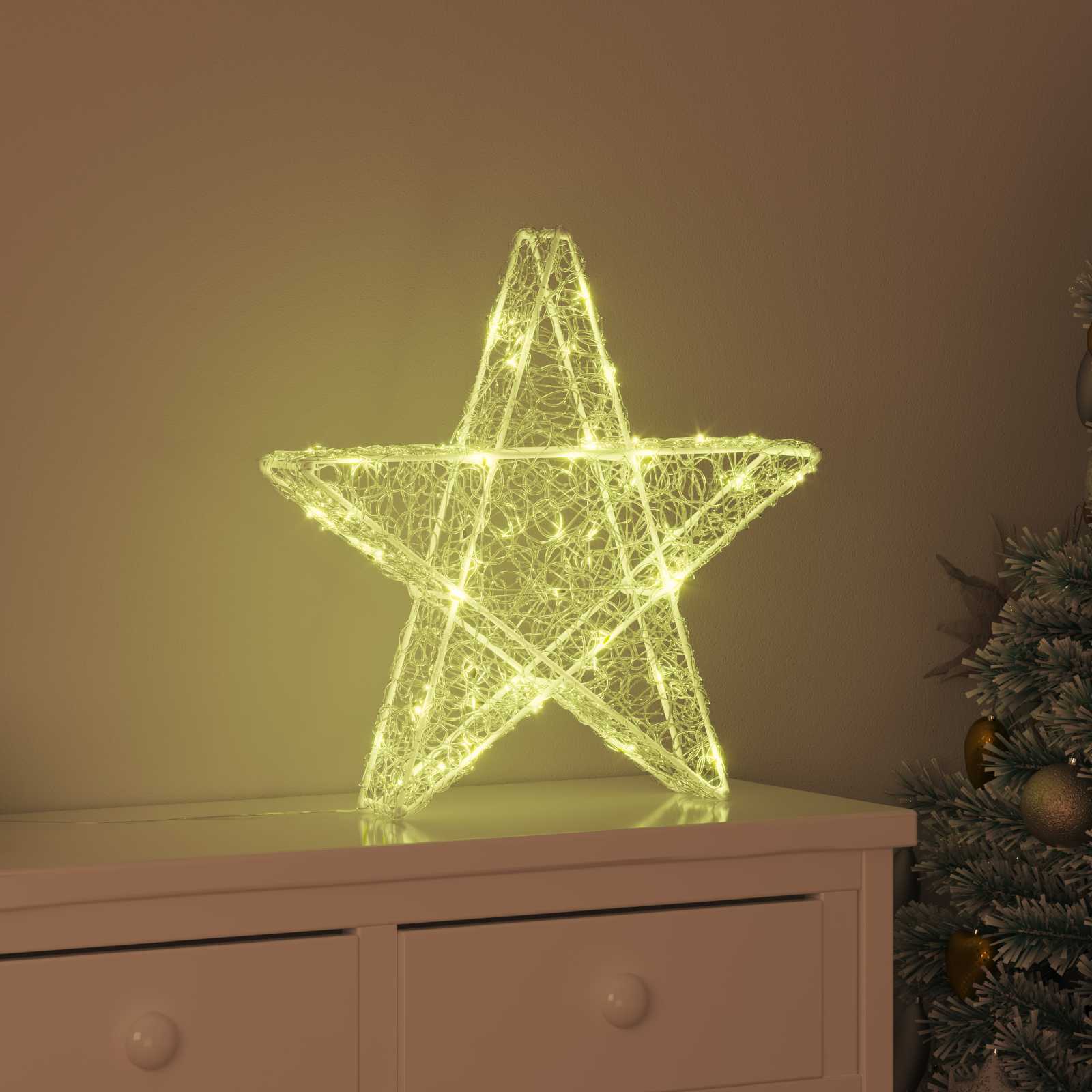 3D täht 50 LED-i Soe valge 55 x 53.5 x 10 cm Akrüül