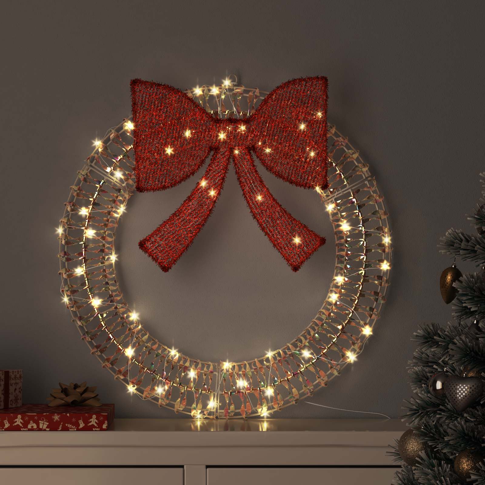 Küünlapärg Soe valge 75 x 75 x 8 cm PET 60 LED-i