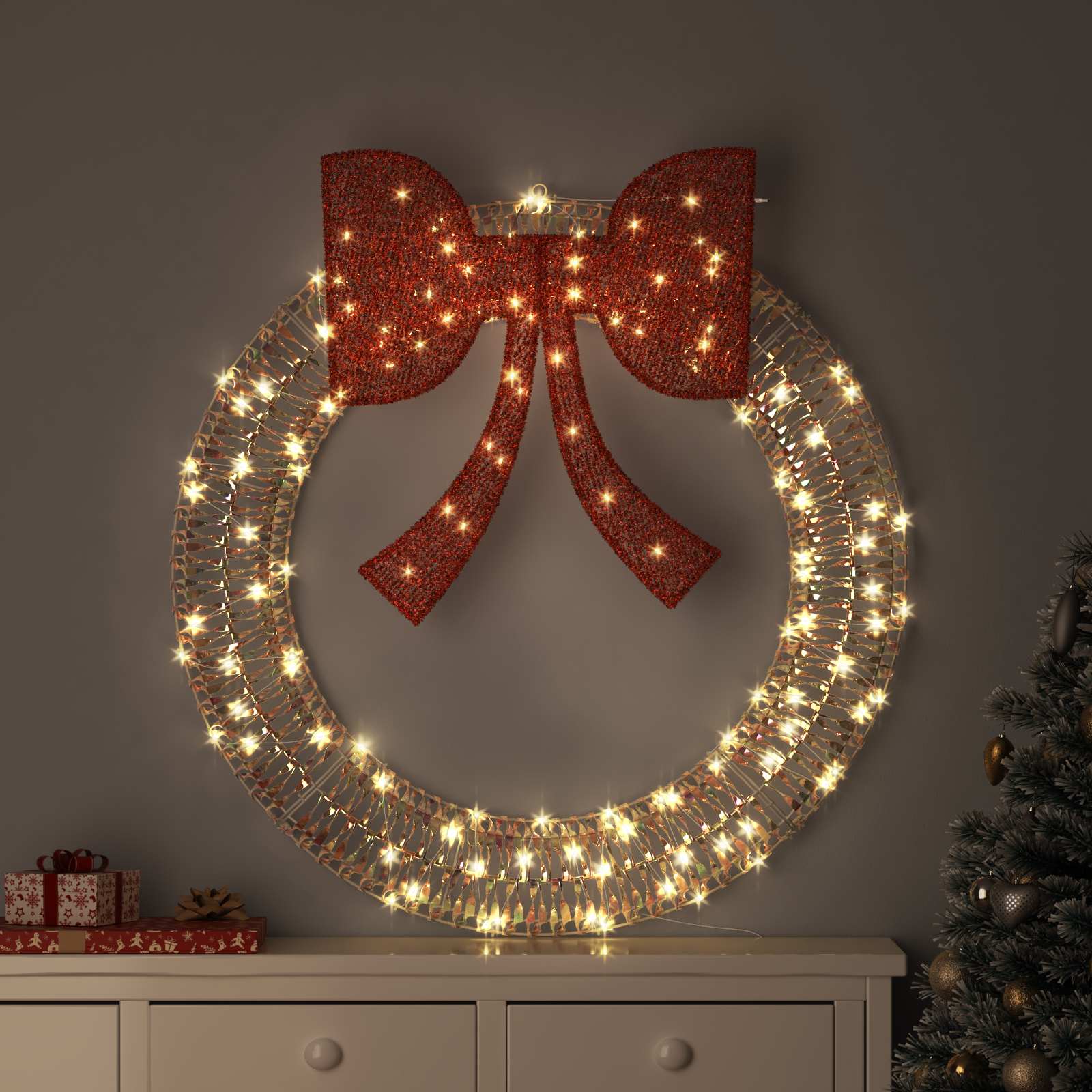Küünlapärg Soe valge 120 x 120 x 10 cm PET 150 LED-i