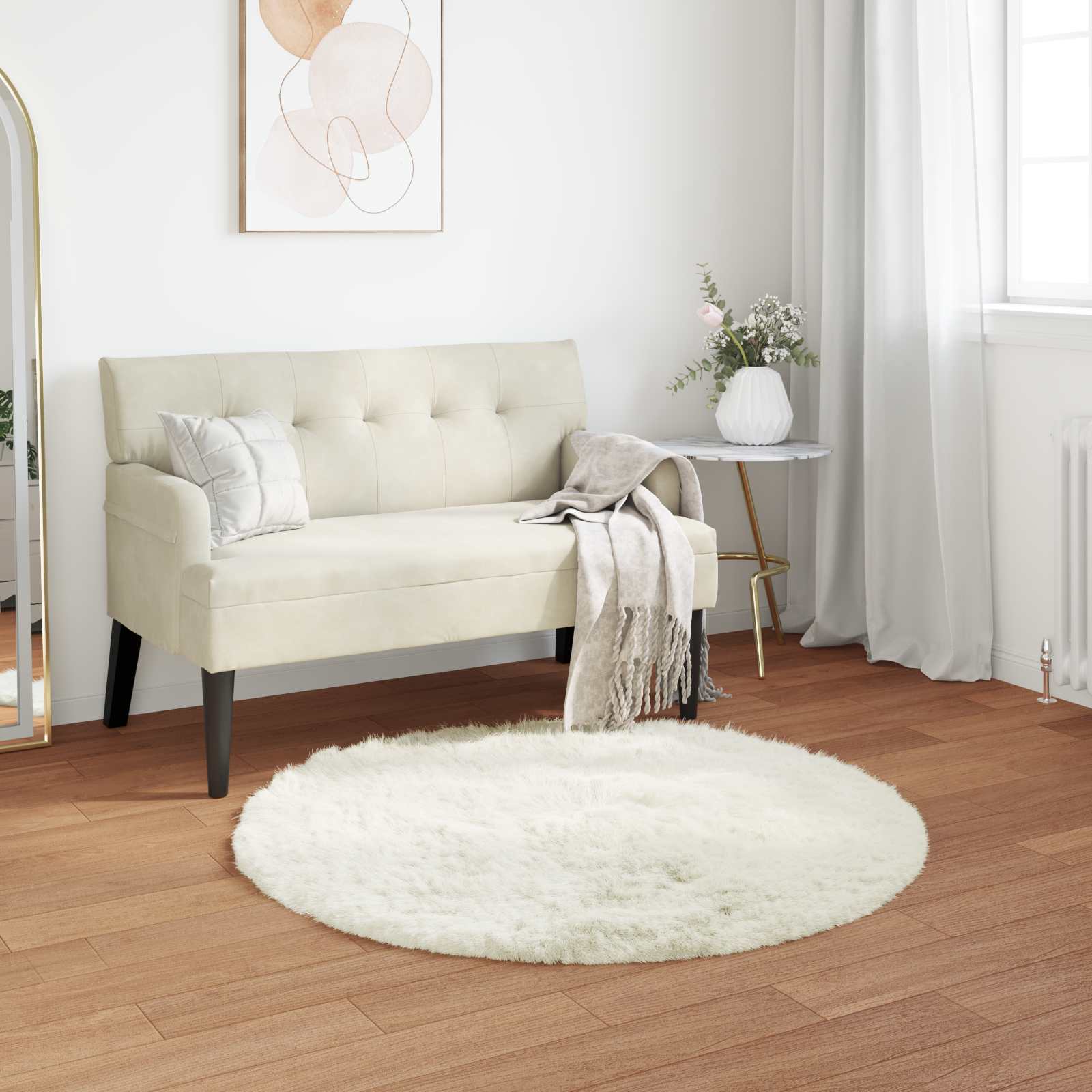 Kunstvilla vaibale TAFALLA Valge Ø 100 cm Polüester