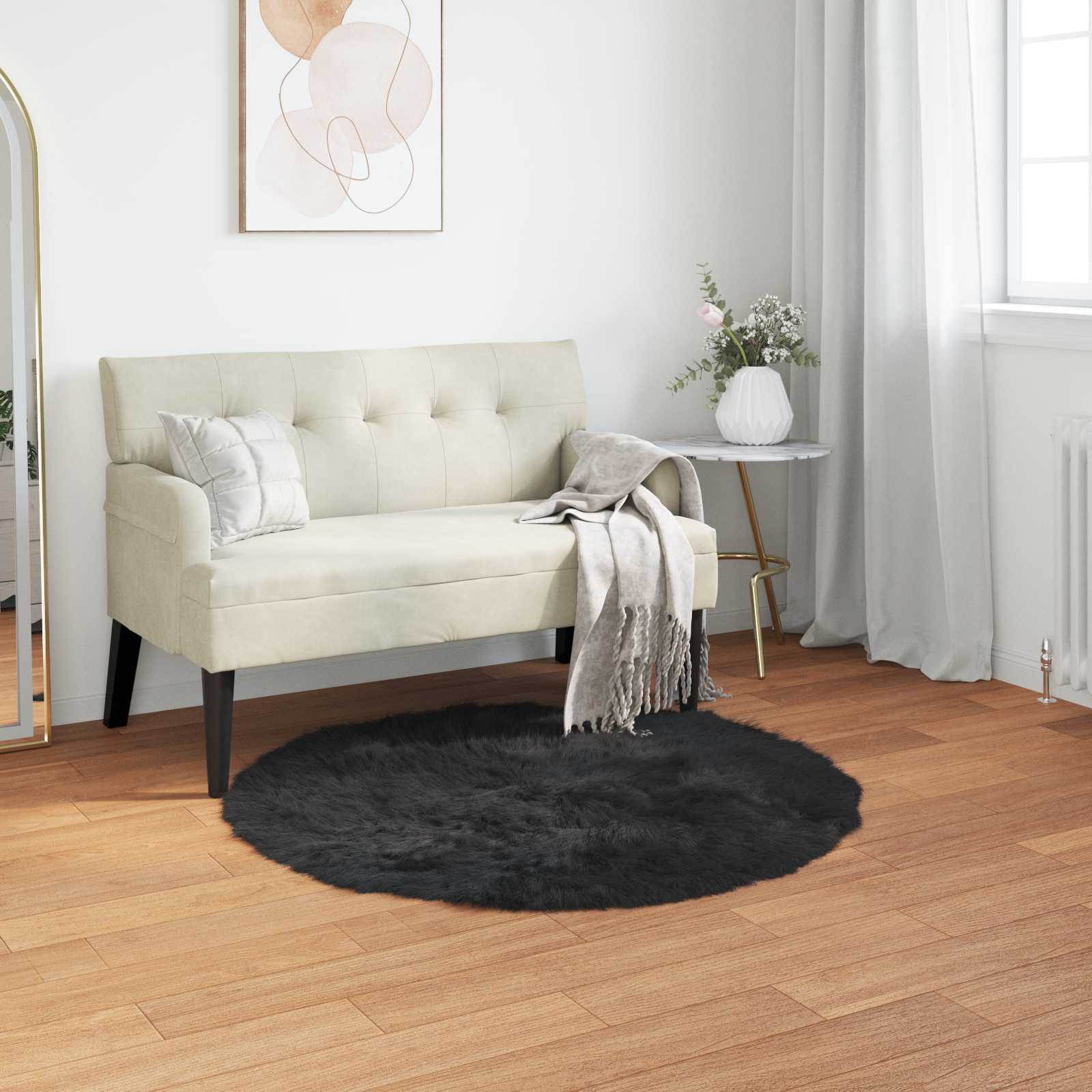 Kunstvilla vaibale TAFALLA Must Ø 100 cm Polüester