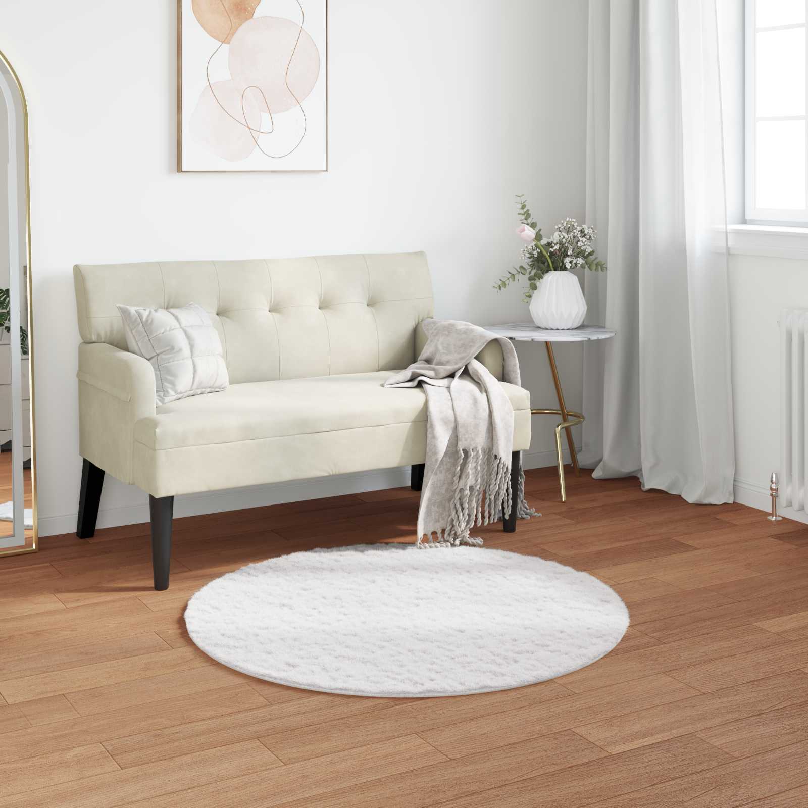 Libisemiskindel kunstküüliku karvaga vaip OLITE Valge Ø 100 cm