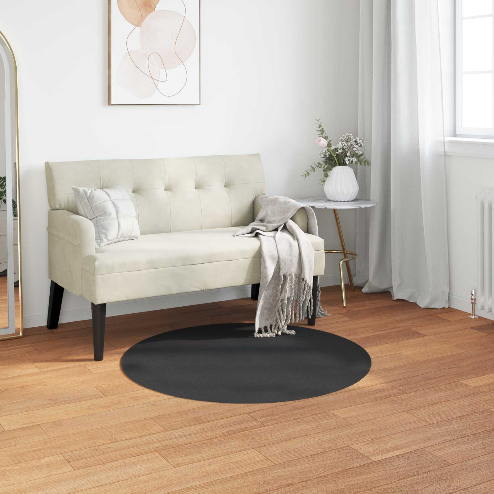 Libisemiskindel kunstküüliku karvaga vaip OLITE Must Ø 120 cm