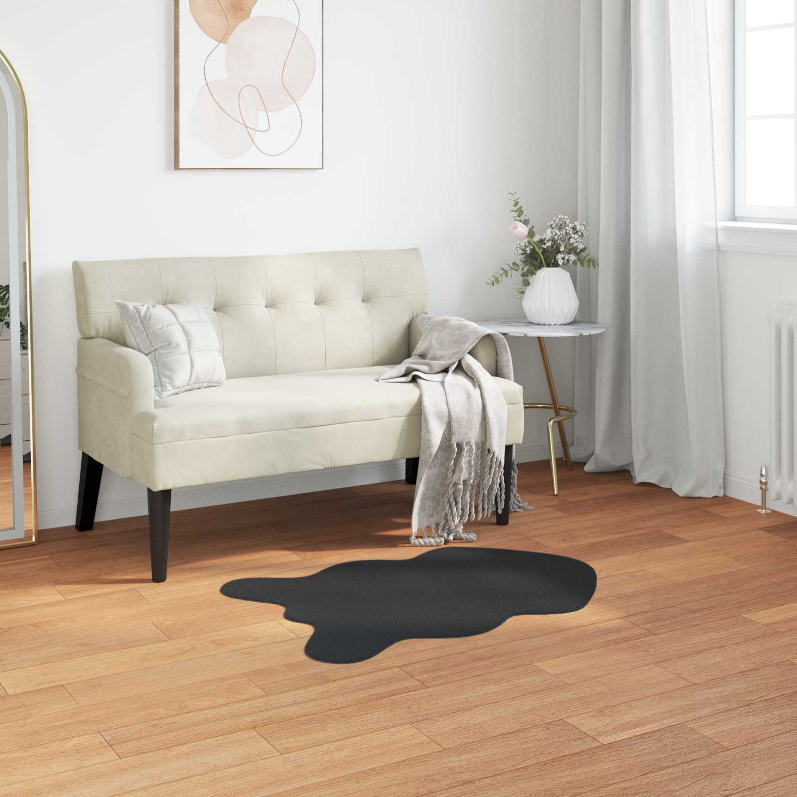Libisemiskindel kunstküüliku karvaga vaip OLITE Must 50 x 80 cm