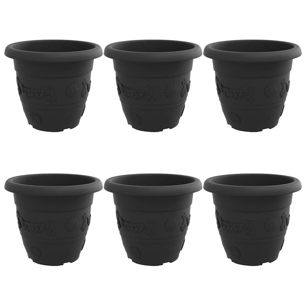 Ümmargune lillepott 6 tk Must Ø 34 x 28 cm Plastmass