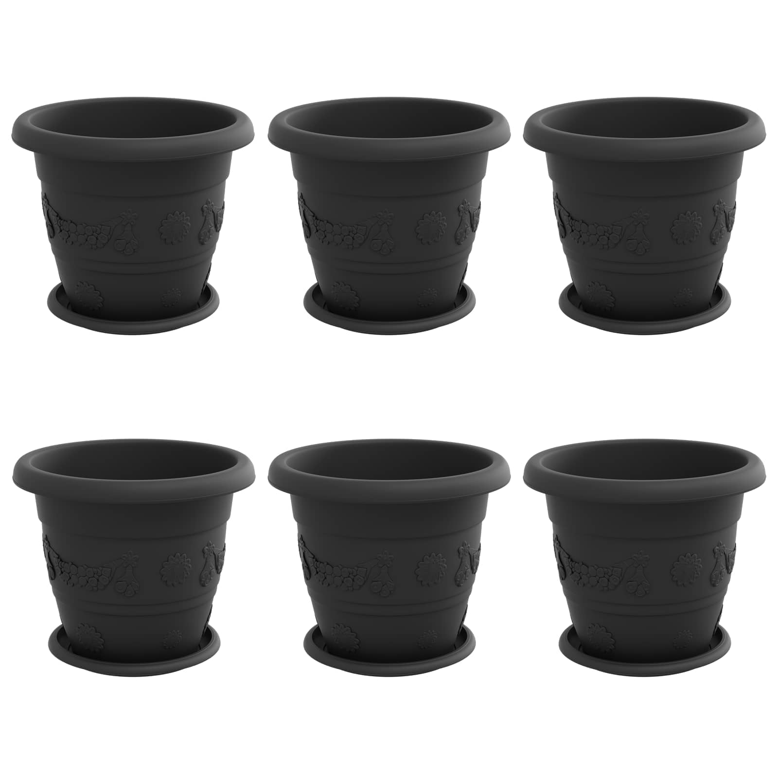 Taimepotid 6 tk Must Ø 26 x 21.5 cm Plastmass